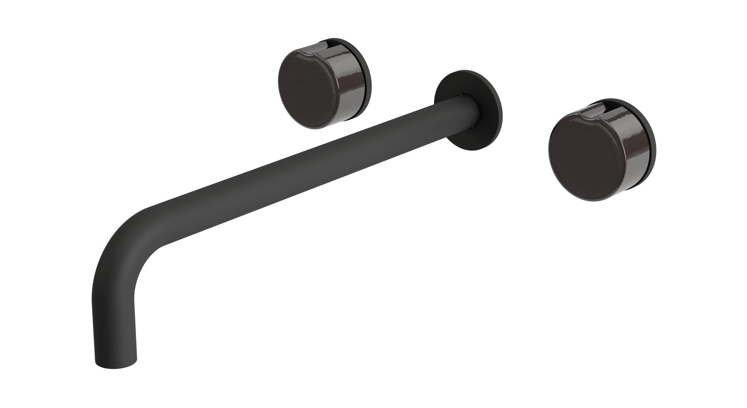 Foundry Two Handle Wall Mount 12" Lavatory Faucet with Groove Ceramic Knob Handles in Matte Black