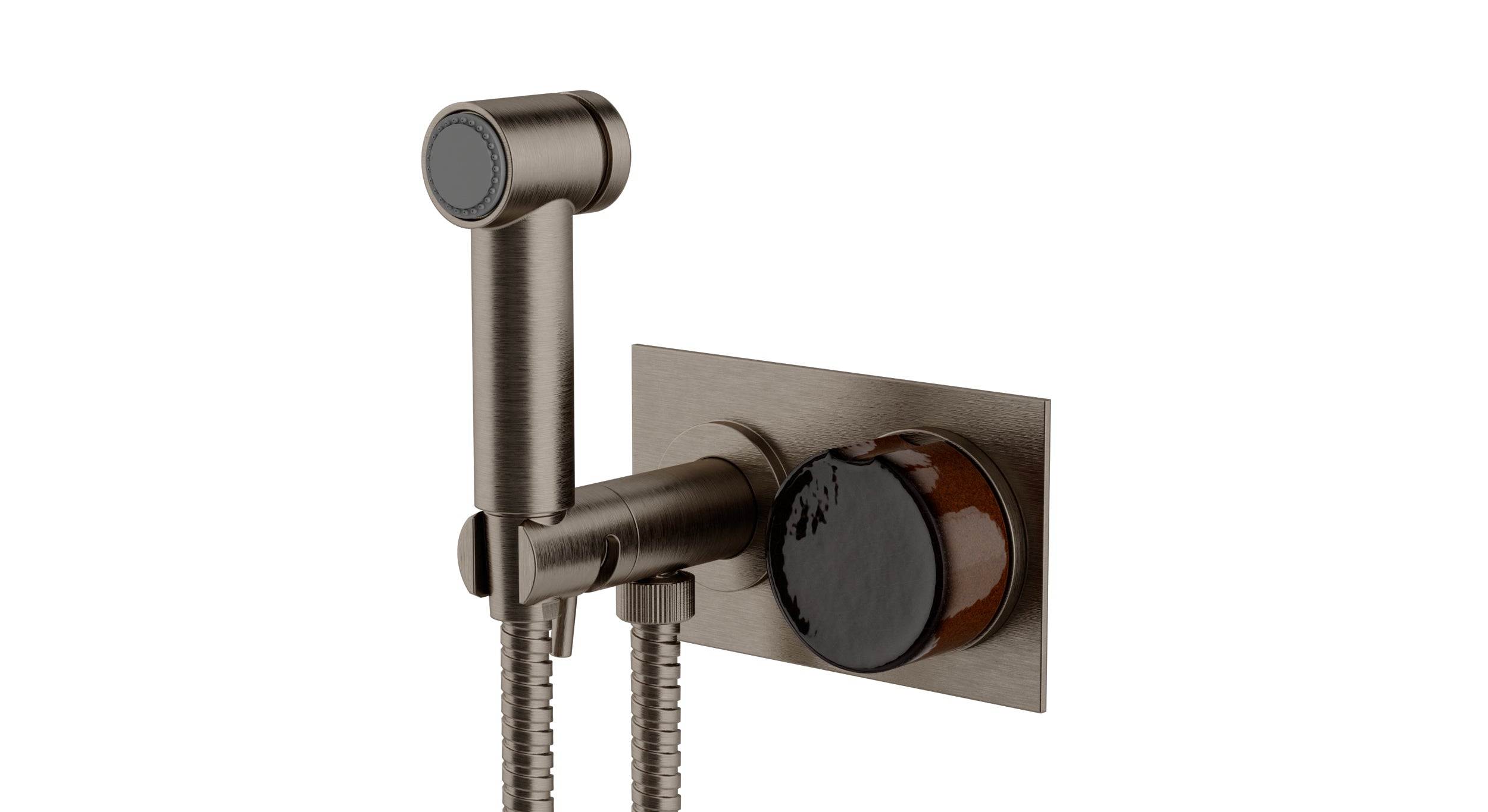 Foundry One Handle Wall Mount Bidet Trim with Groove Ceramic Knob Handle in Antique Nickel