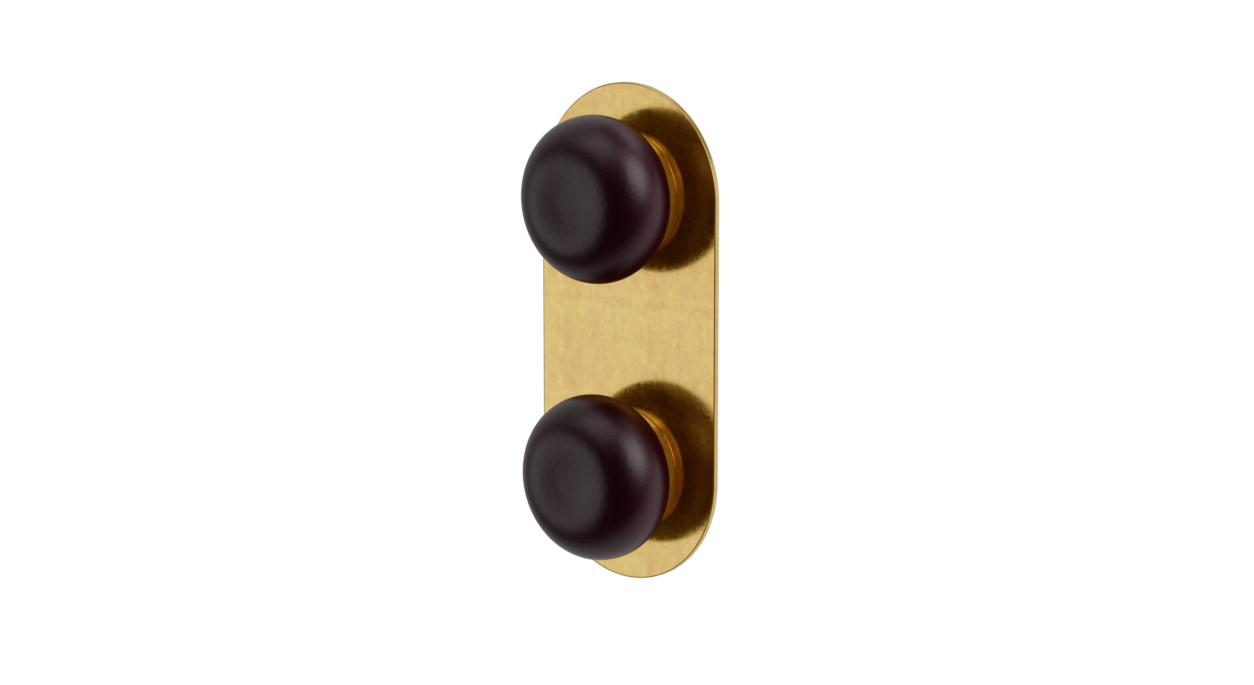 Foundry Two Handle Wall Mount Shower Trim with Pebble Ceramic Knob Handles in French Brass