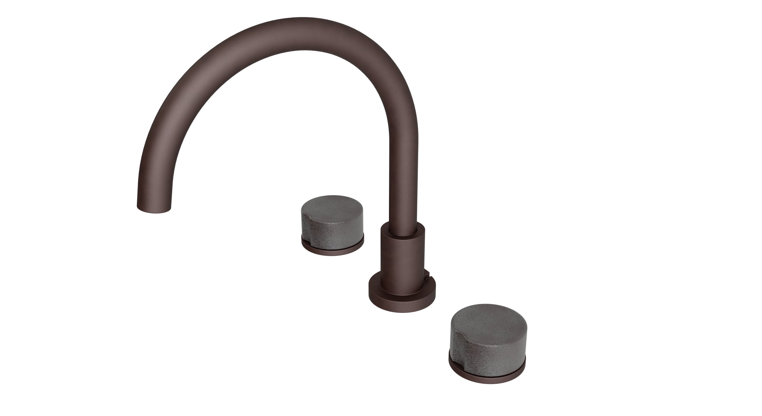 Foundry Two Handle Deck Mount Gooseneck Bath Trim with Groove Ceramic Knob Handles in Architectural Copper