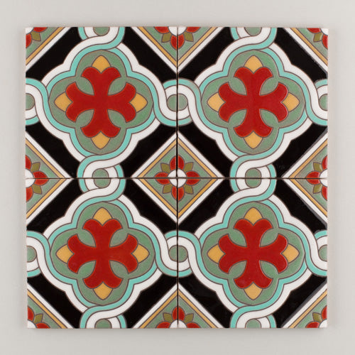 6x6 Handpainted Tile Spanish Cross in Warm Motif