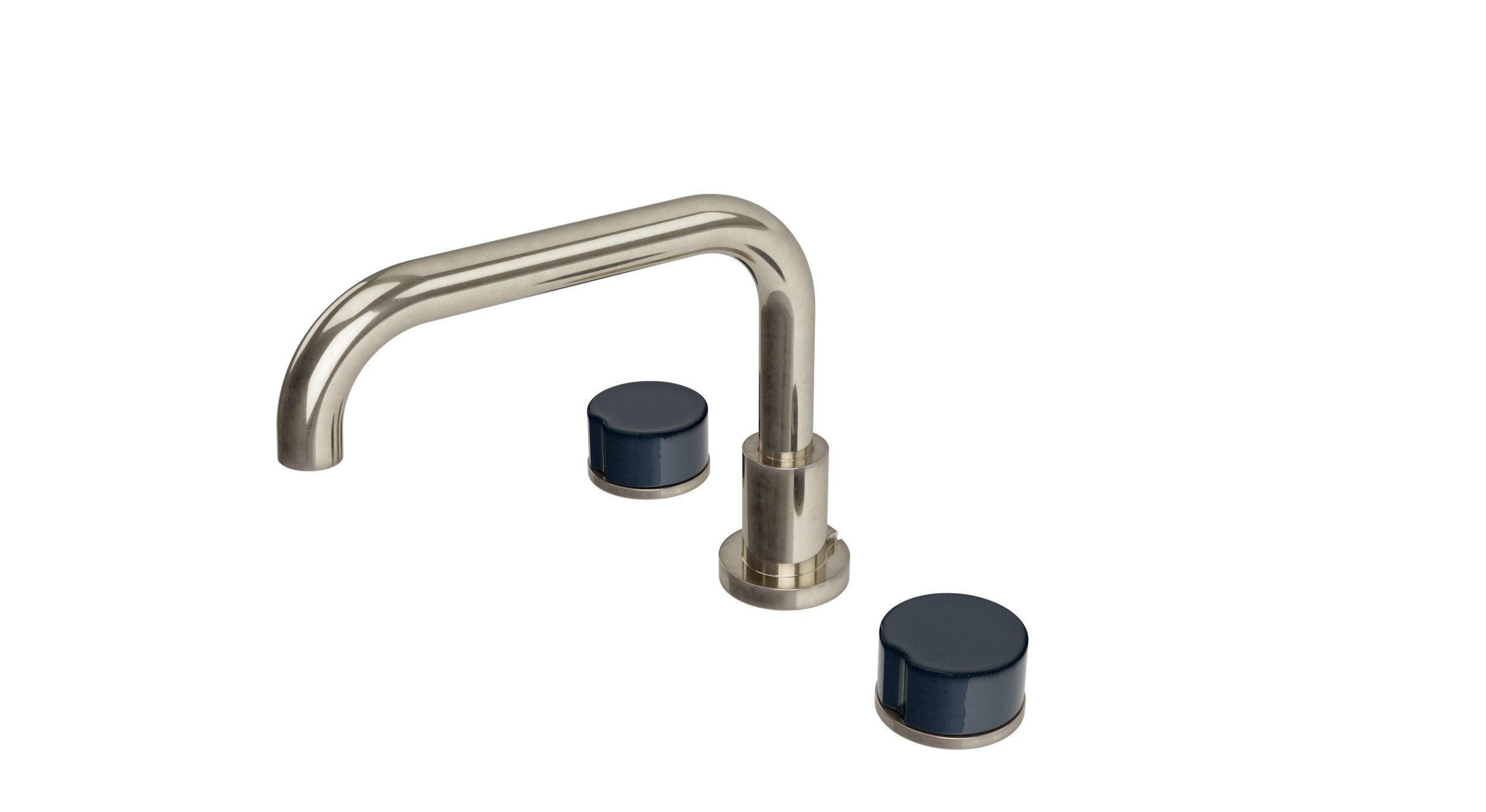 Foundry Two Handle Deck Mount Squaretop Bath Trim with Groove Ceramic Knob Handles in French Nickel