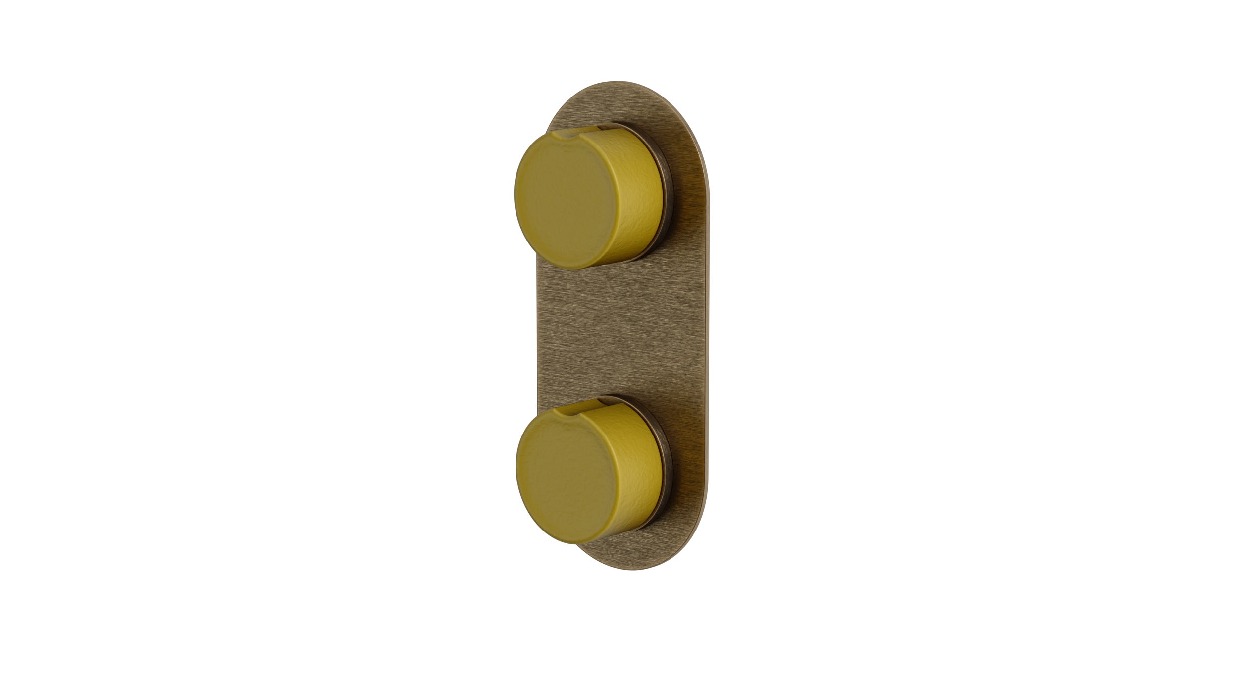 Foundry Two Handle Wall Mount Shower Trim with Groove Ceramic Knob Handles in Antique Brass