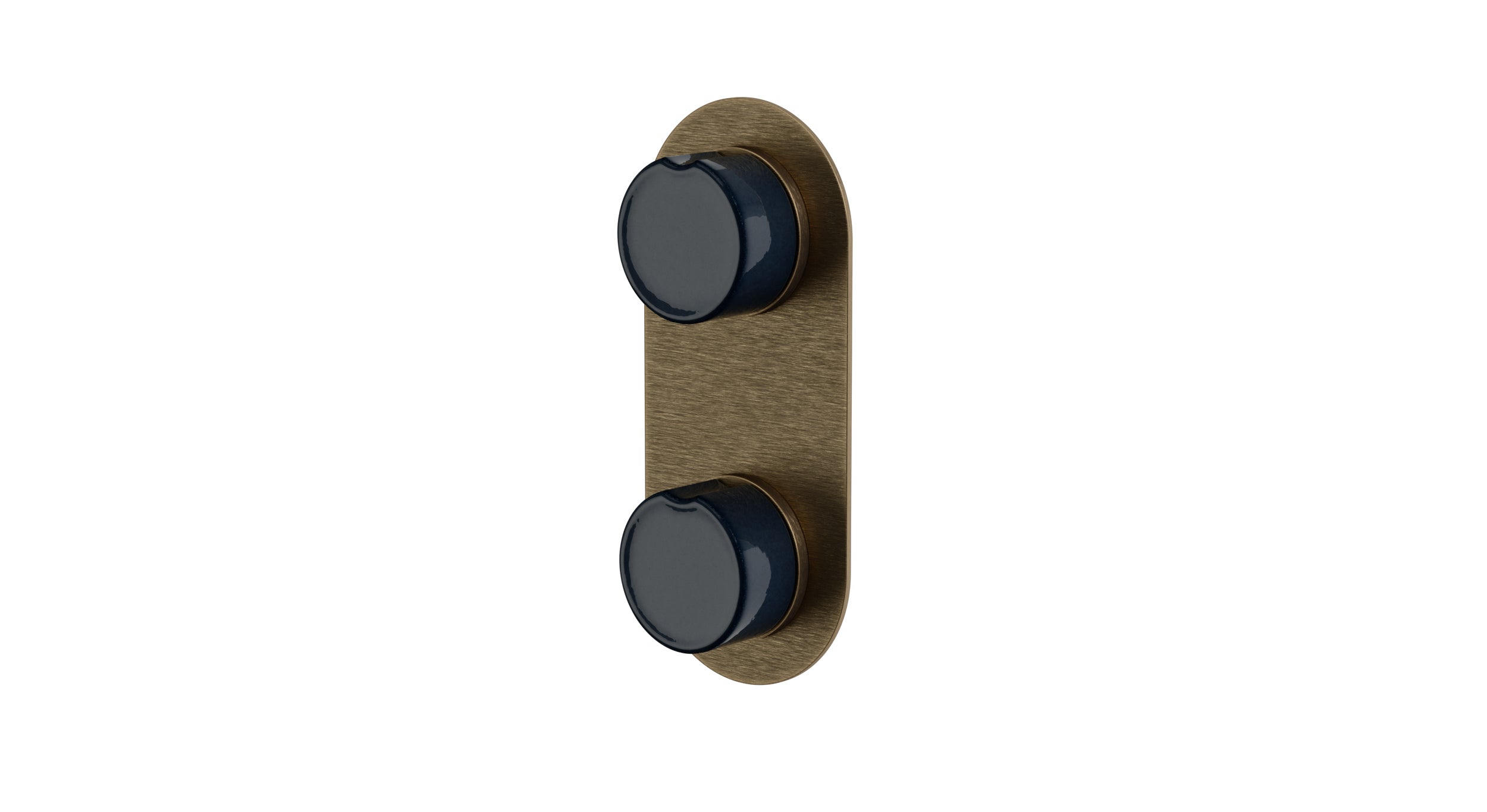 Foundry Two Handle Wall Mount Shower Trim with Groove Ceramic Knob Handles in Antique Brass