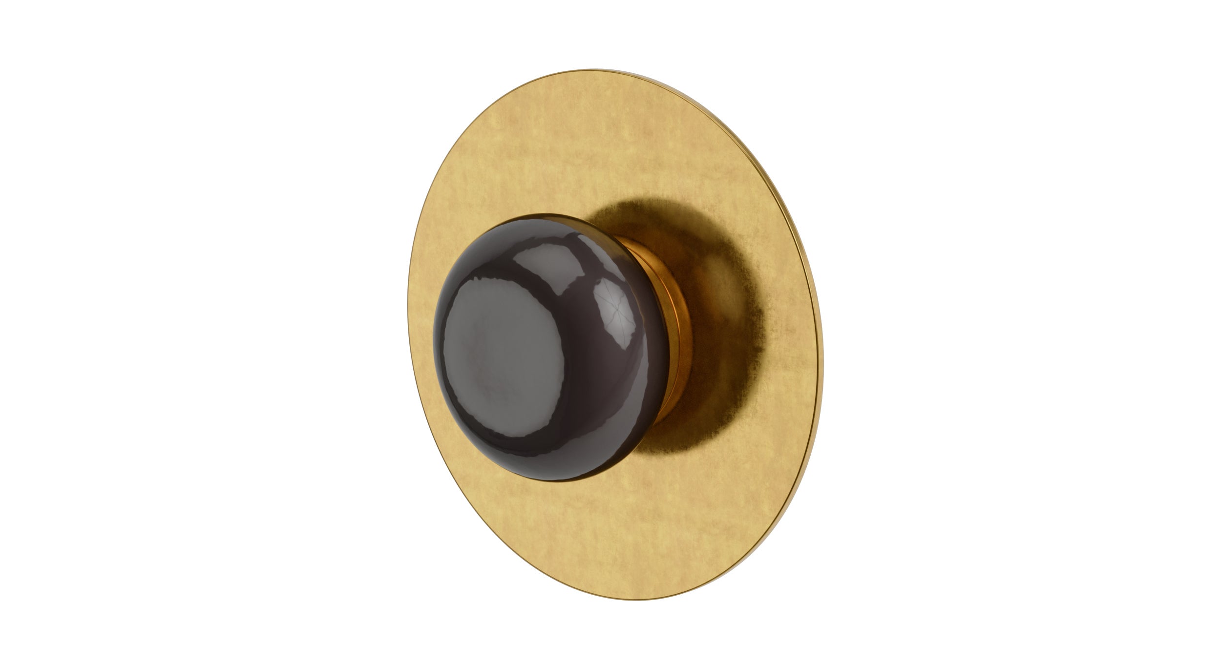 Foundry One Handle Wall Mount Shower Trim with Pebble Ceramic Knob Handle in French Brass