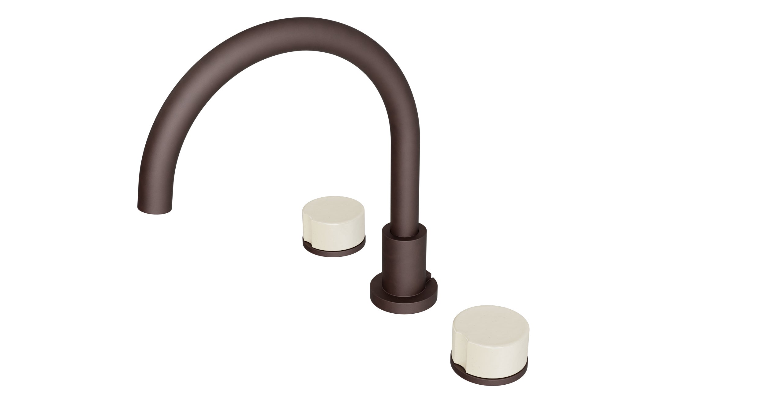 Foundry Two Handle Deck Mount Gooseneck Bath Trim with Groove Ceramic Knob Handles in Architectural Copper