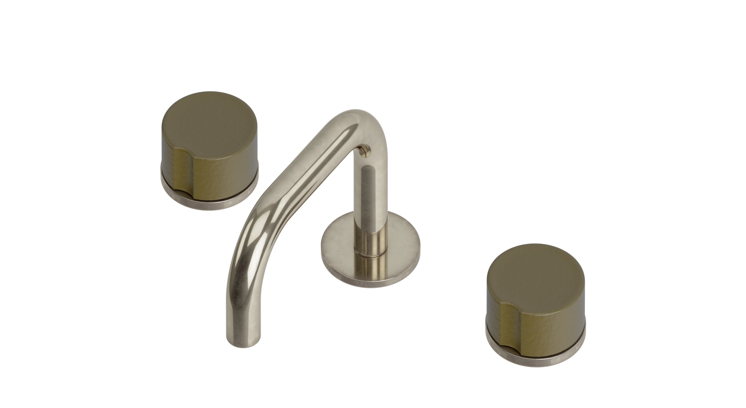 Foundry Two Handle Deck Mount Squaretop Lavatory Faucet with Groove Ceramic Knob Handles in French Nickel