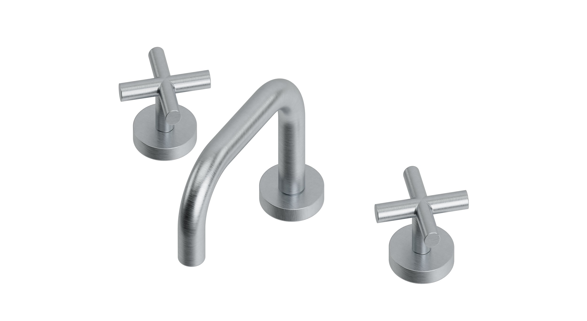 Contour Two Handle Deck Mount Squaretop Lavatory Faucet with Soft Cross Handles in Satin Chrome