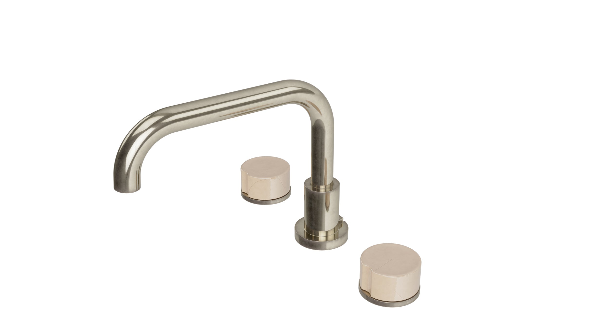 Foundry Two Handle Deck Mount Squaretop Bath Trim with Groove Ceramic Knob Handles in French Nickel