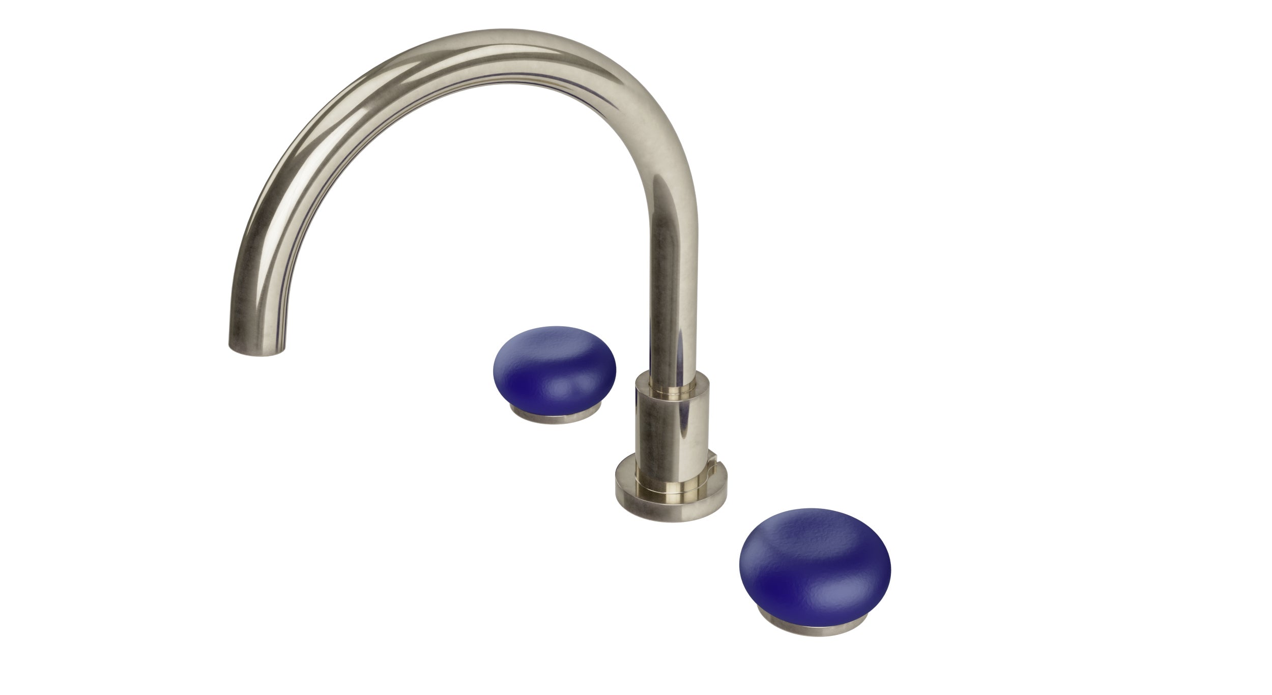Foundry Two Handle Deck Mount Gooseneck Bath Trim with Pebble Ceramic Knob Handles in French Nickel