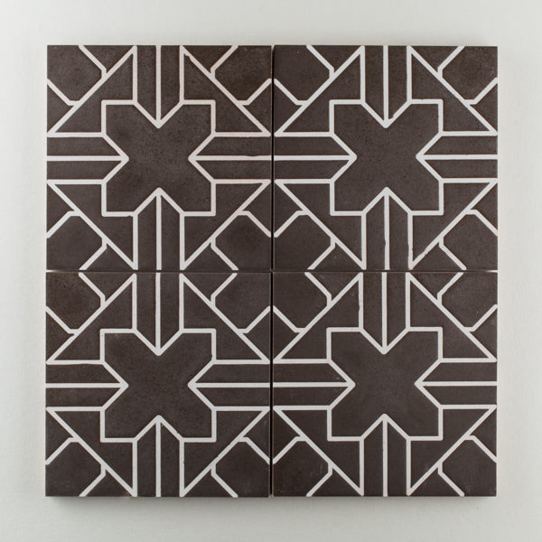 8x8 Handpainted Tile Kasbah Trellis in Dark Motif
