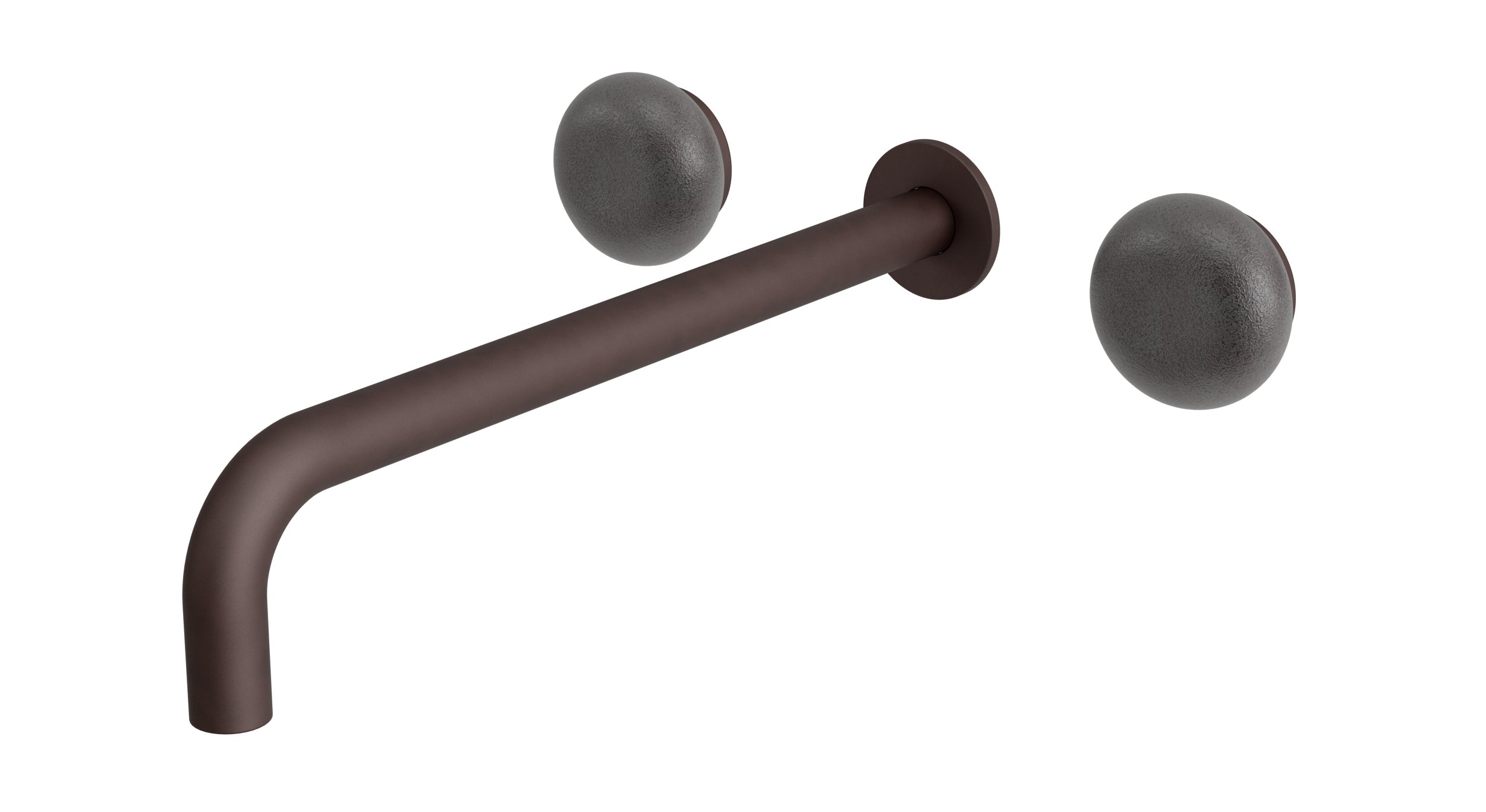 Foundry Two Handle Wall Mount 12" Lavatory Faucet with Pebble Ceramic Knob Handles in Architectural Copper