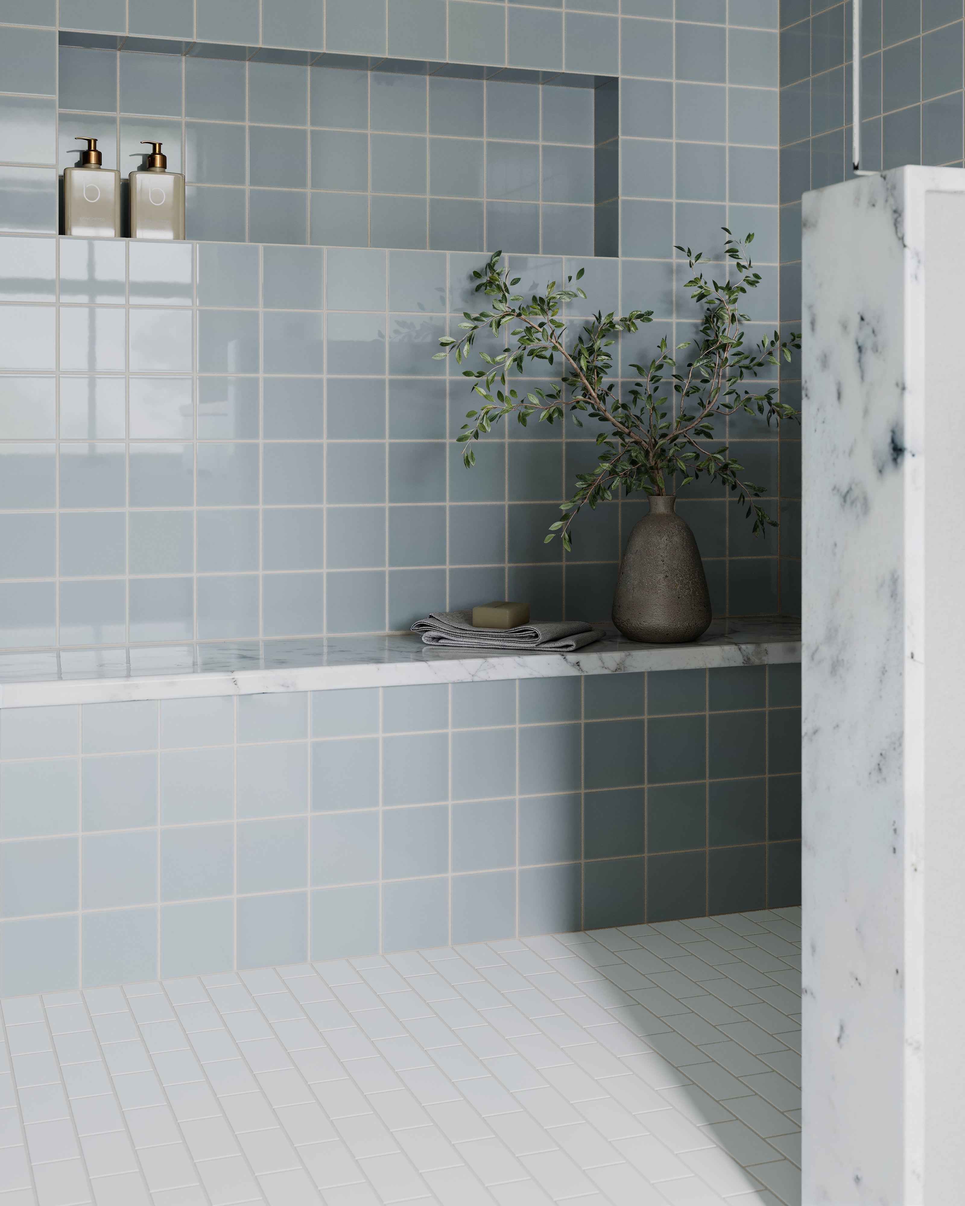 2x4 Half Offset Sheeted Natural Press Ceramic Mosaic Tile in Salt Creek Matte