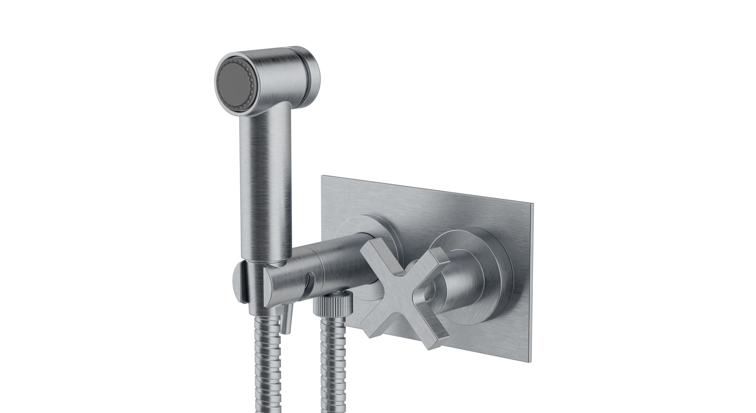 Flatiron One Handle Wall Mount Bidet Trim with Linear Cross Handle in Satin Chrome