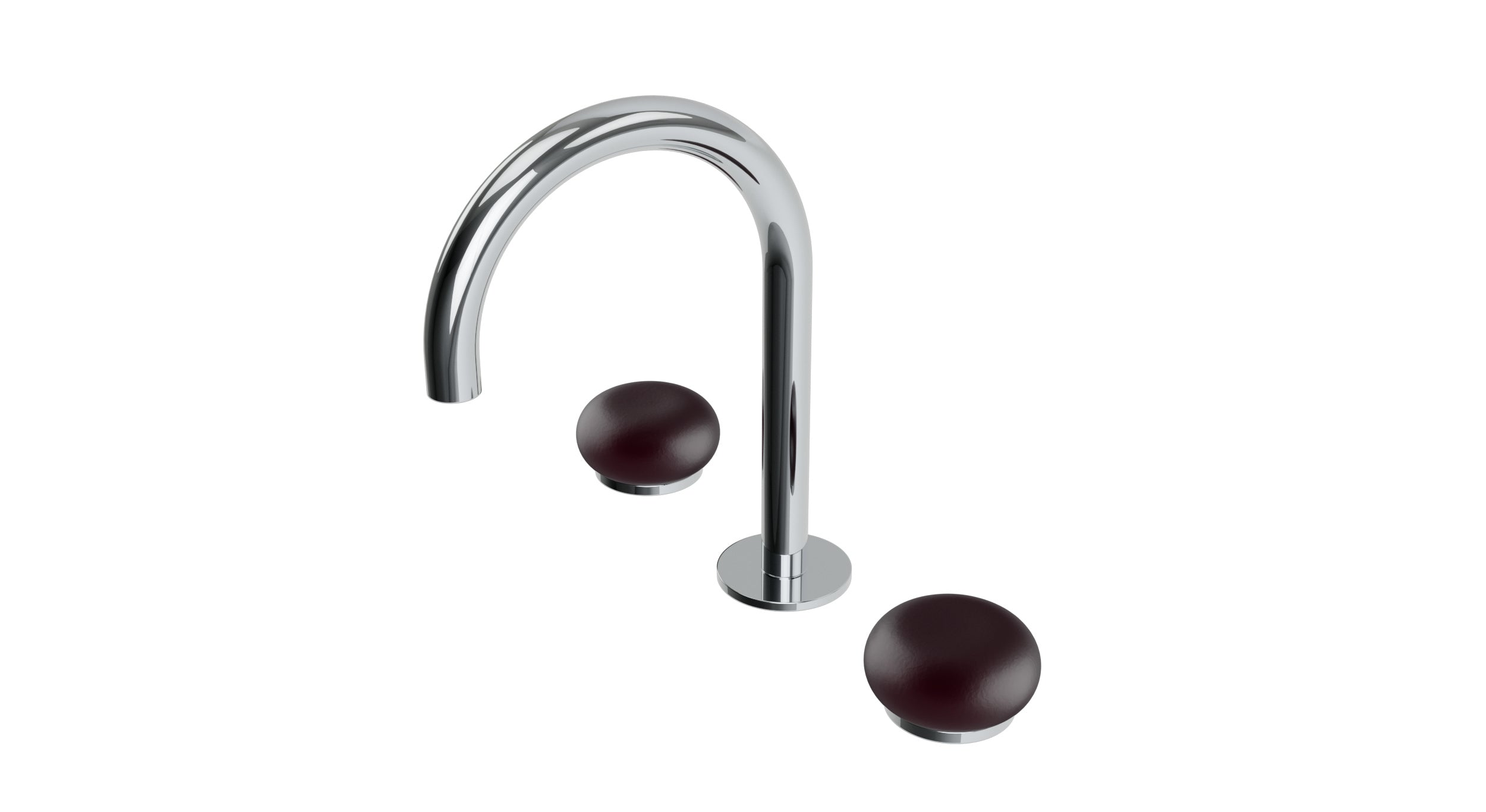 Foundry Two Handle Deck Mount Gooseneck Lavatory Faucet with Pebble Ceramic Knob Handles in Polished Chrome