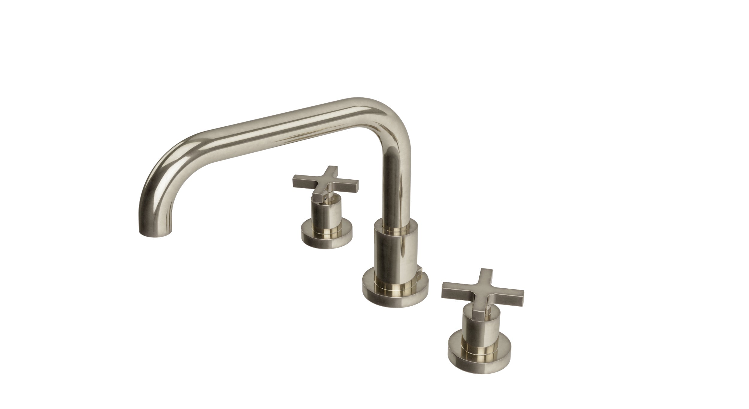Flatiron Two Handle Deck Mount Squaretop Bath Trim with Linear Cross Handles in French Nickel