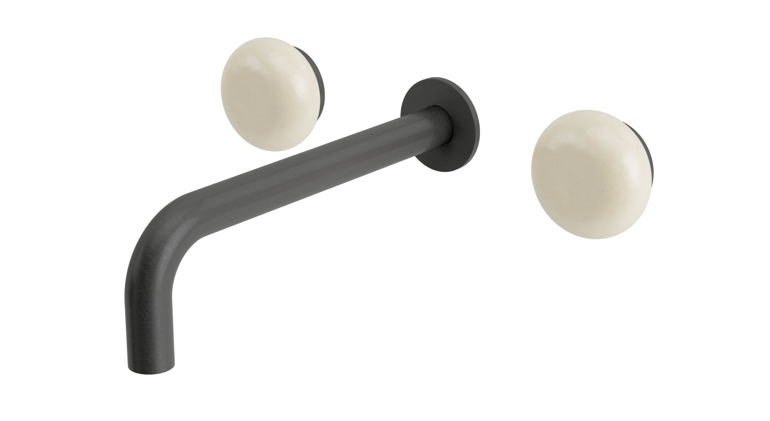 Foundry Two Handle Wall Mount 7.5" Lavatory Faucet with Pebble Ceramic Knob Handles in Blackened Nickel
