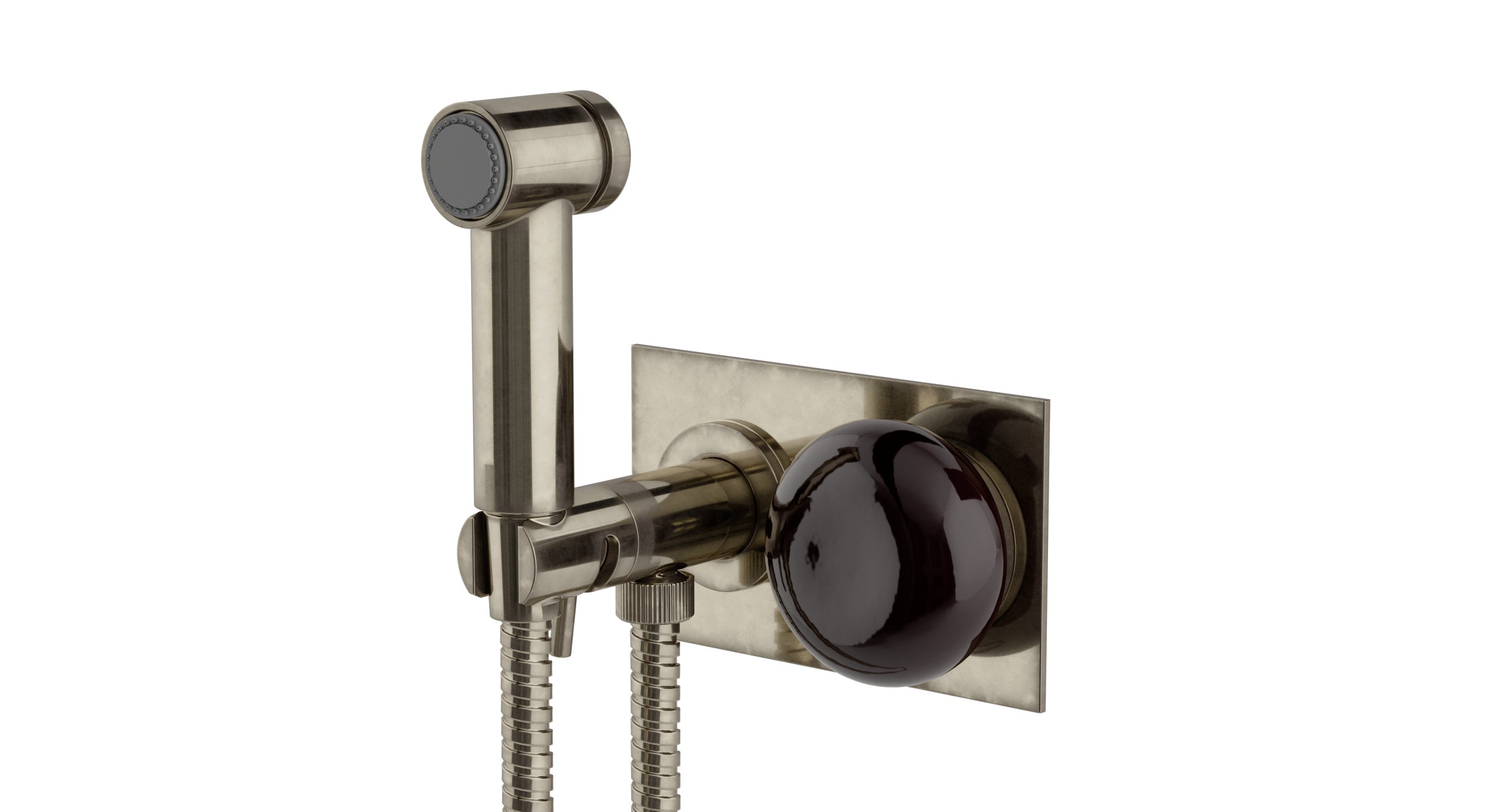 Foundry One Handle Wall Mount Bidet Trim with Pebble Ceramic Knob Handle in French Nickel