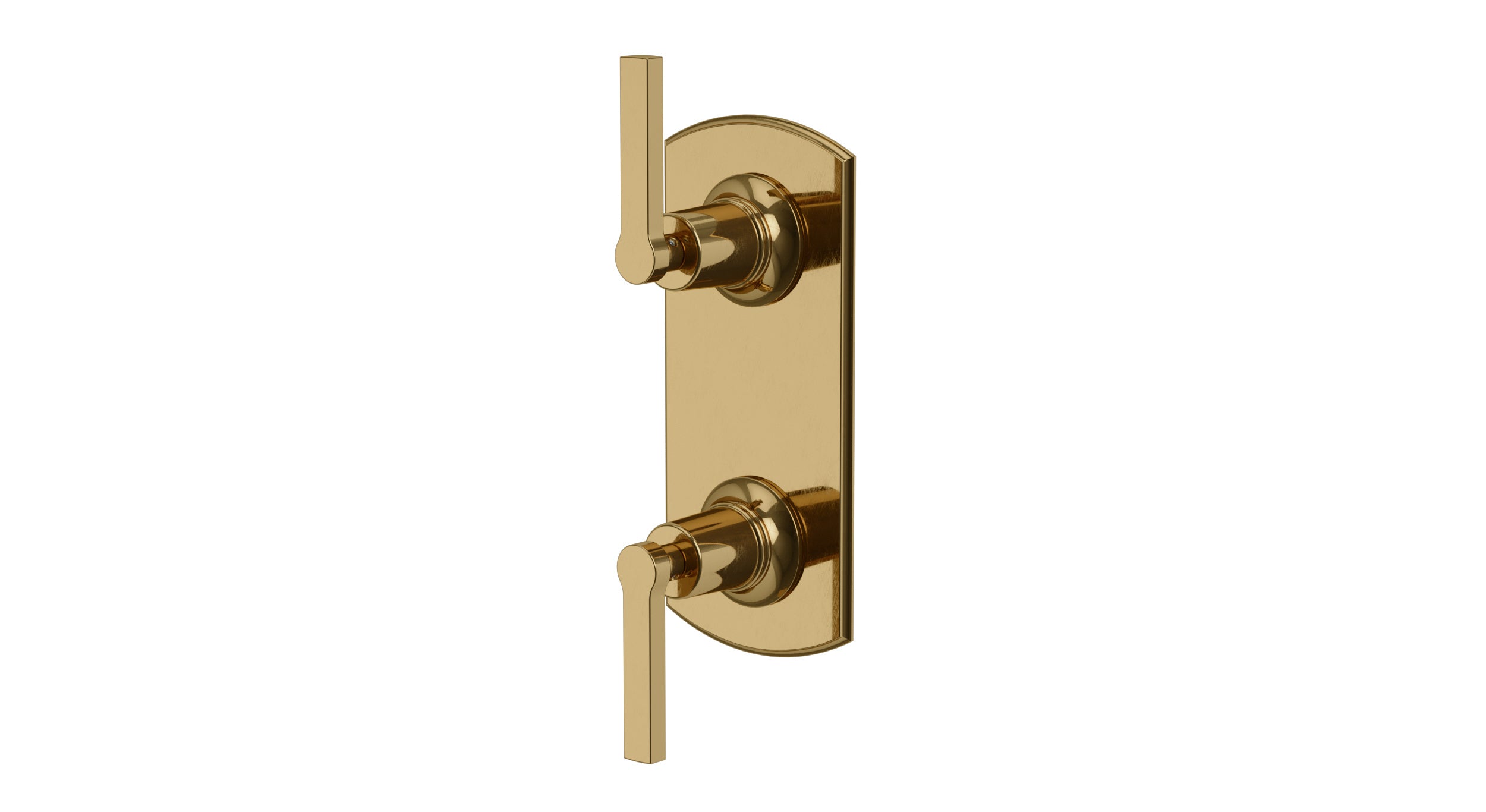 Emerson Two Handle Wall Mount Shower Trim with Classic Lever Handles in Uncoated Polished Brass