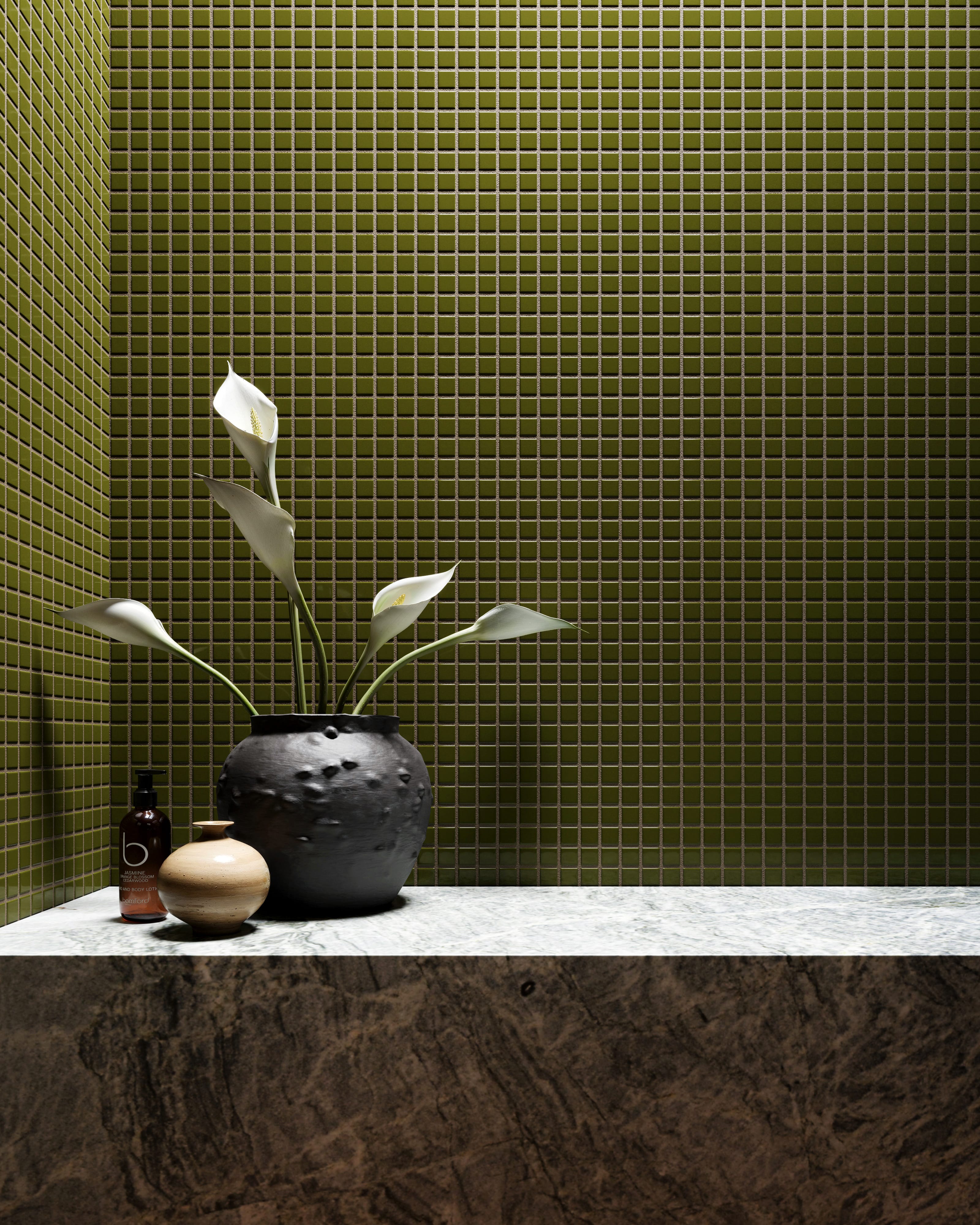 1x1 Straight Set Sheeted Original Ceramic Mosaic Tile in Bonsai Gloss