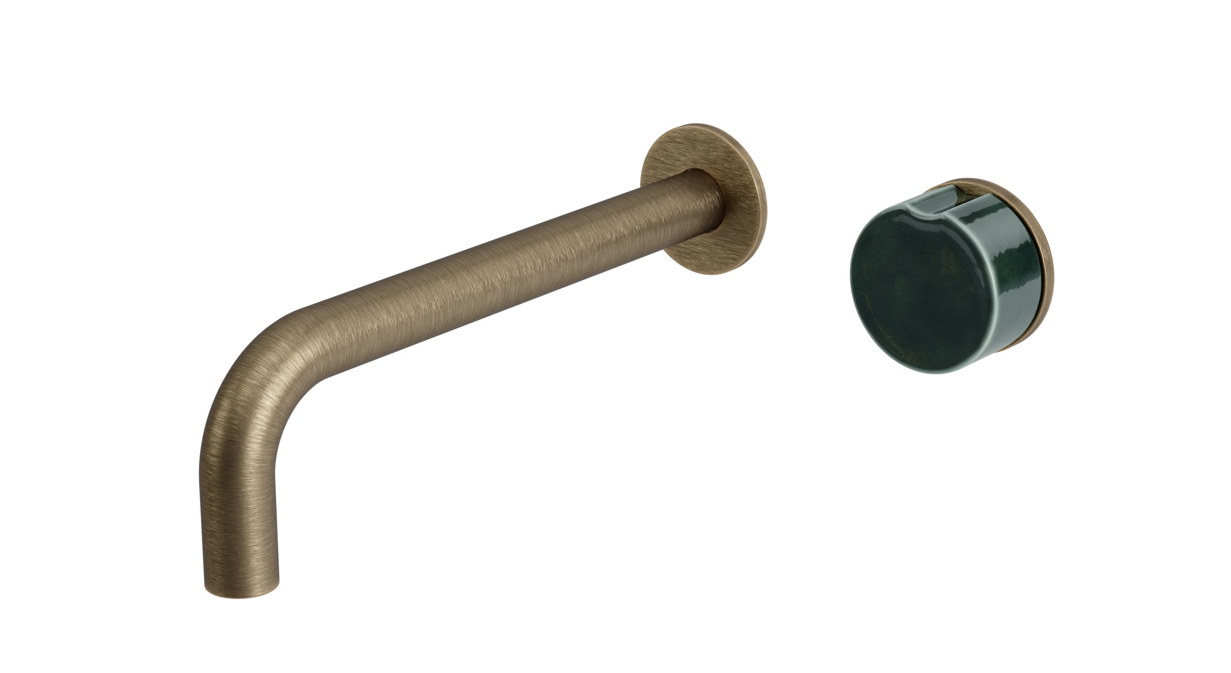 Foundry One Handle Wall Mount 7.5" Lavatory Faucet with Groove Ceramic Knob Handle in Antique Brass