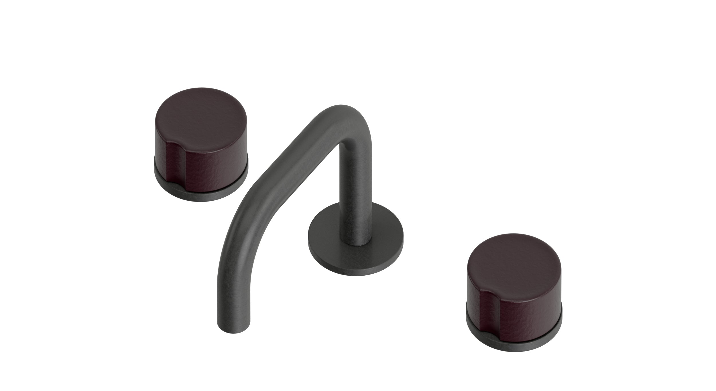 Foundry Two Handle Deck Mount Squaretop Lavatory Faucet with Groove Ceramic Knob Handles in Blackened Nickel