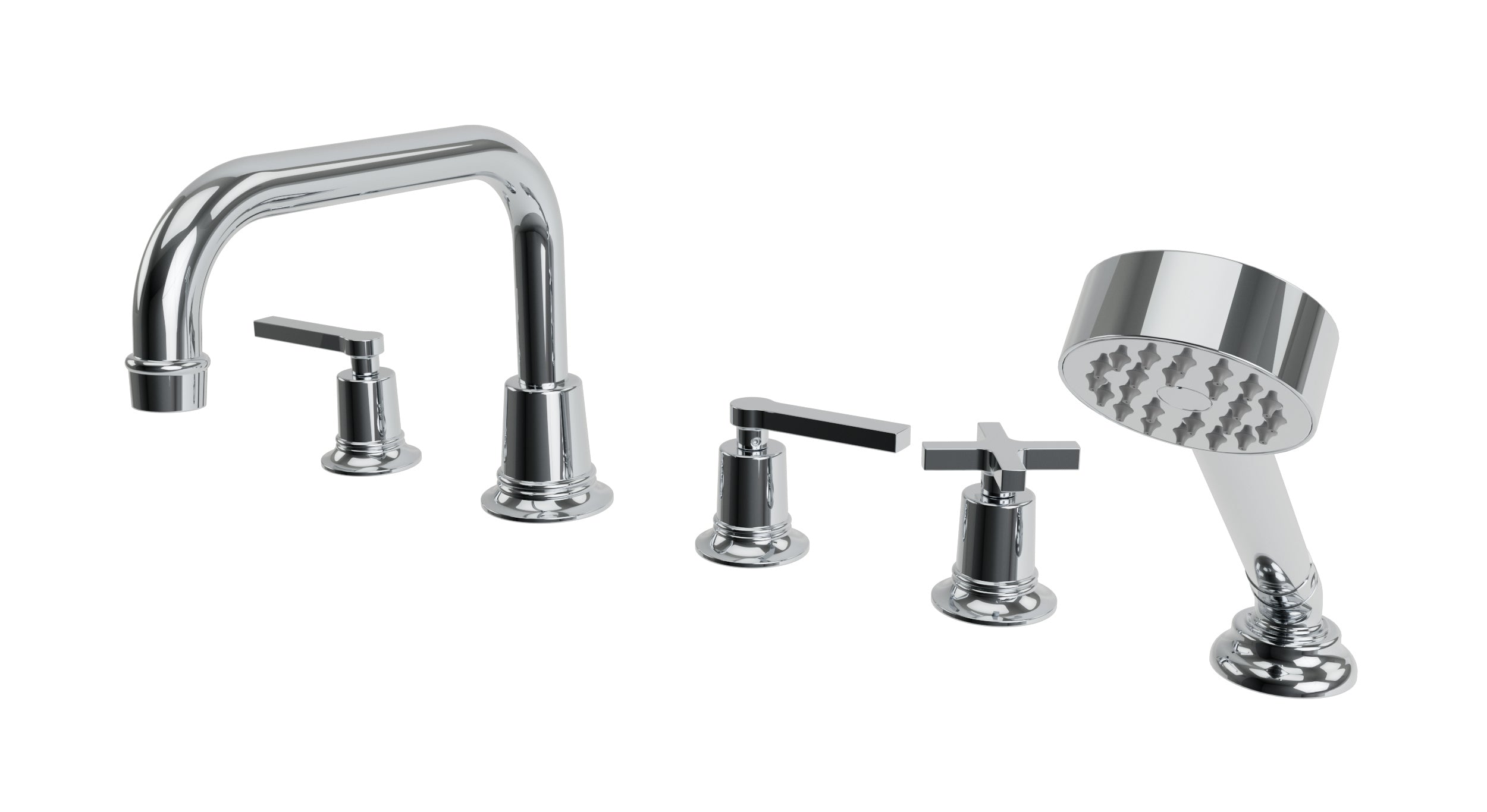 Emerson Three Handle Deck Mount Squaretop Bath Trim with Hand Shower and Classic Cross/Classic Lever Handles