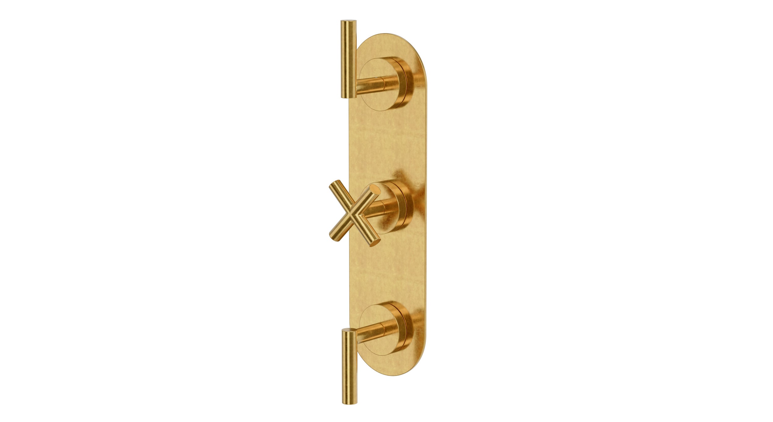 Contour Three Handle Wall Mount Shower Trim with Soft Cross/Soft Lever Handles in French Brass