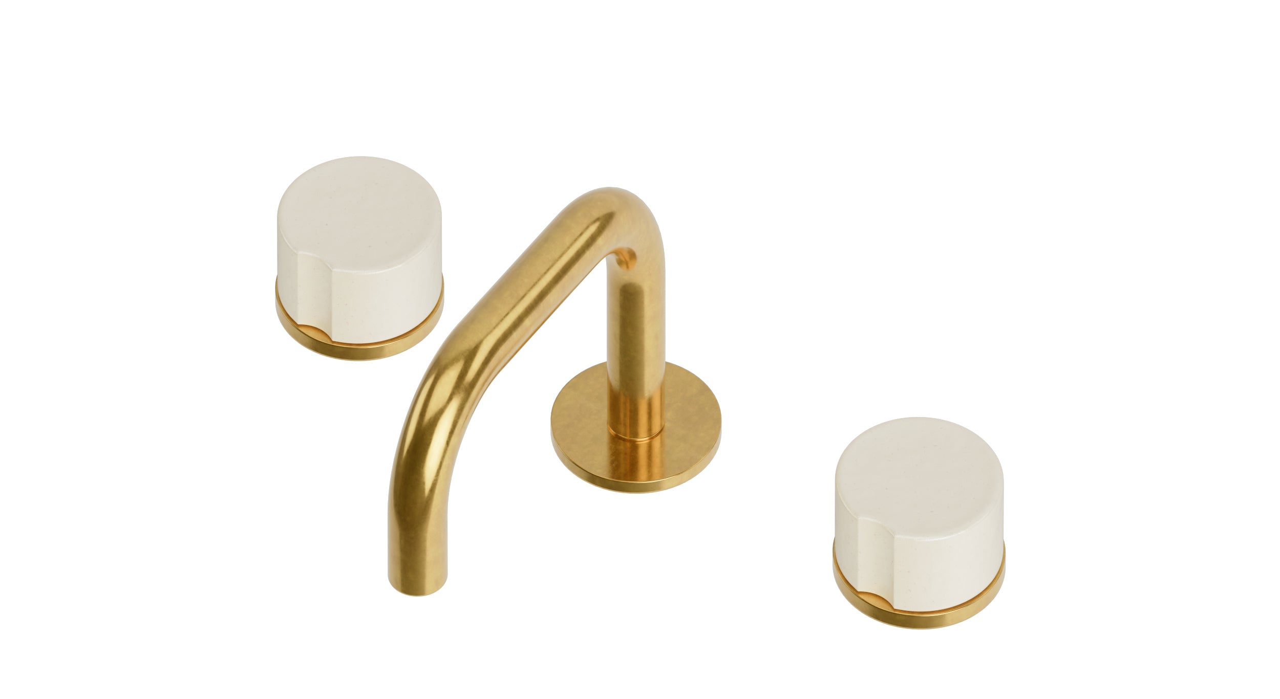 Foundry Two Handle Deck Mount Squaretop Lavatory Faucet with Groove Ceramic Knob Handles in French Brass