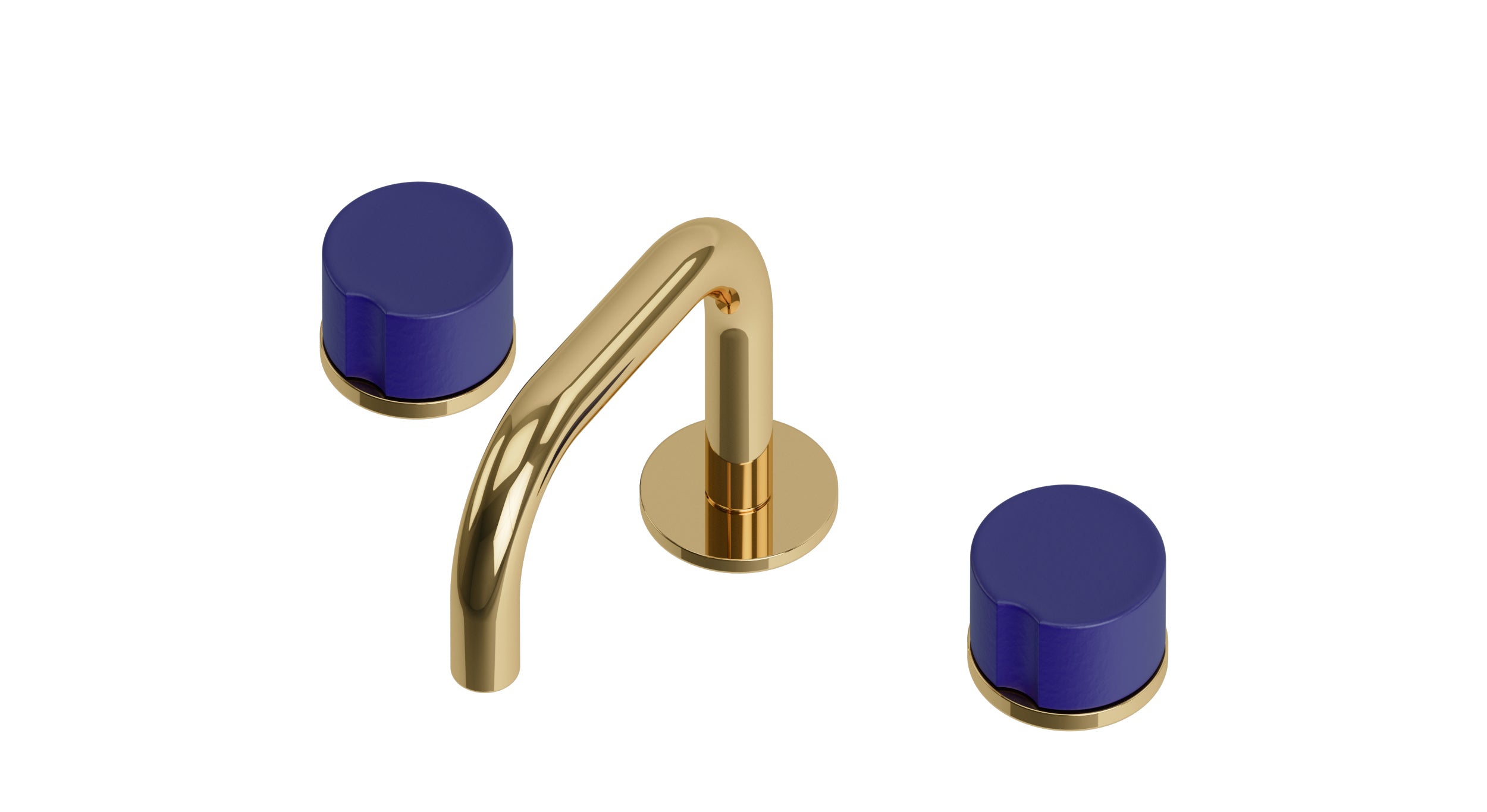 Foundry Two Handle Deck Mount Squaretop Lavatory Faucet with Groove Ceramic Knob Handles in Polished Brass