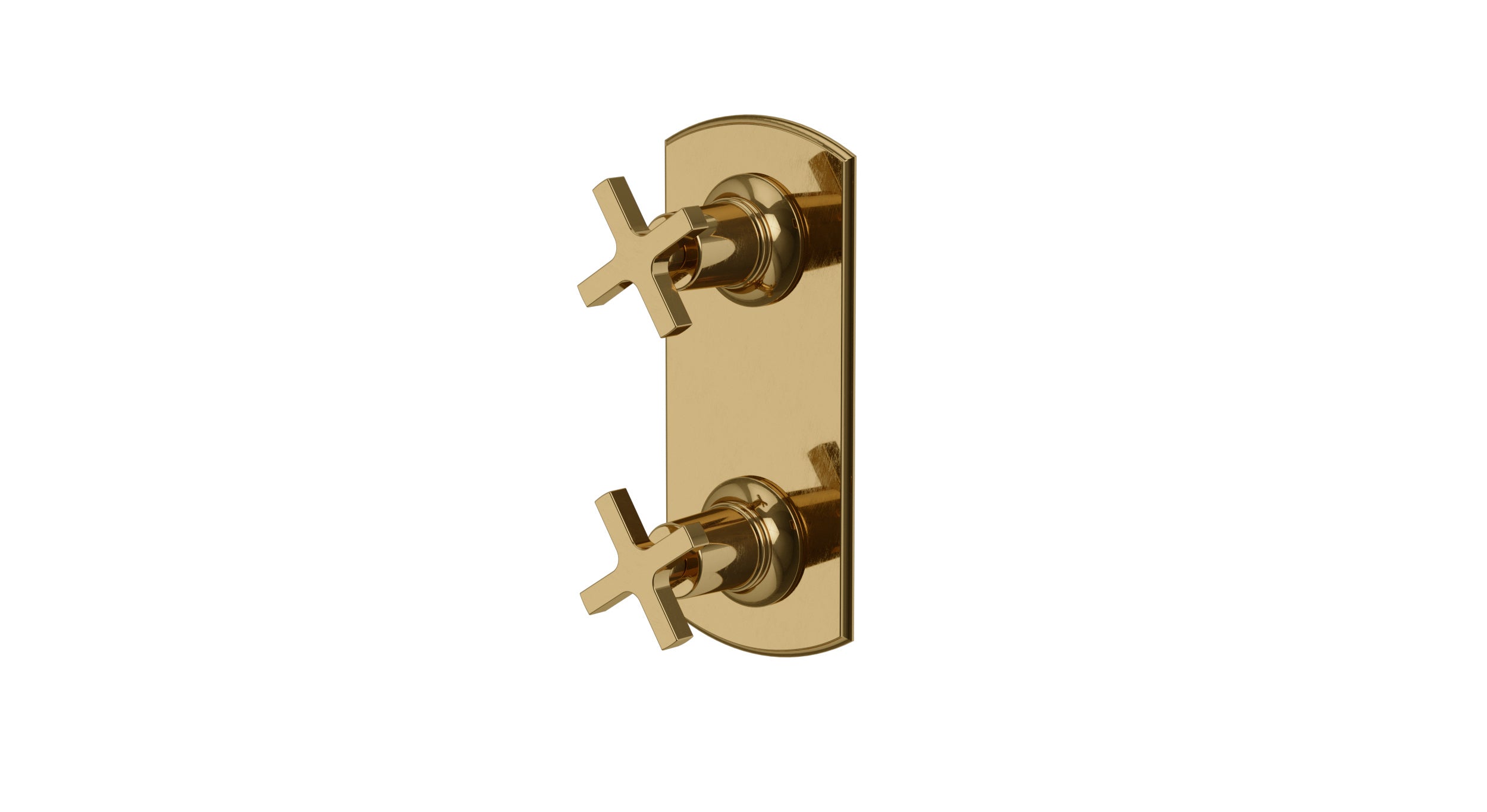 Emerson Two Handle Wall Mount Shower Trim with Classic Cross Handles in Uncoated Polished Brass