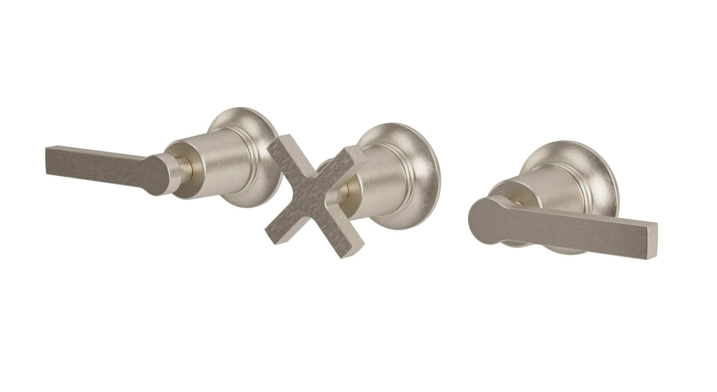Emerson Three Handle Wall Mount Bath Trim with Diverter/Volume Control and Classic Cross/Classic Lever Handles in Satin Nickel