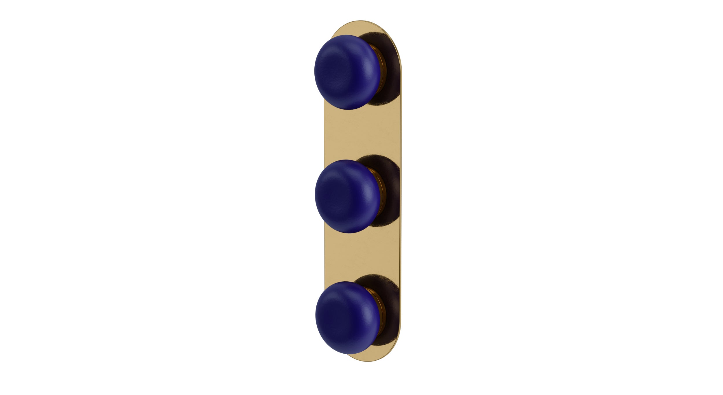 Foundry Three Handle Wall Mount Shower Trim with Pebble Ceramic Knob Handles in Uncoated Polished Brass