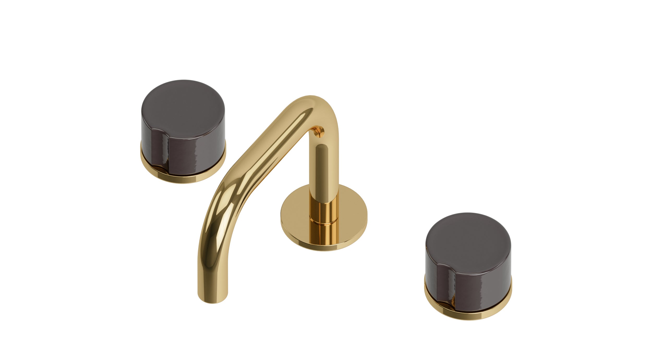 Foundry Two Handle Deck Mount Squaretop Lavatory Faucet with Groove Ceramic Knob Handles in Polished Brass
