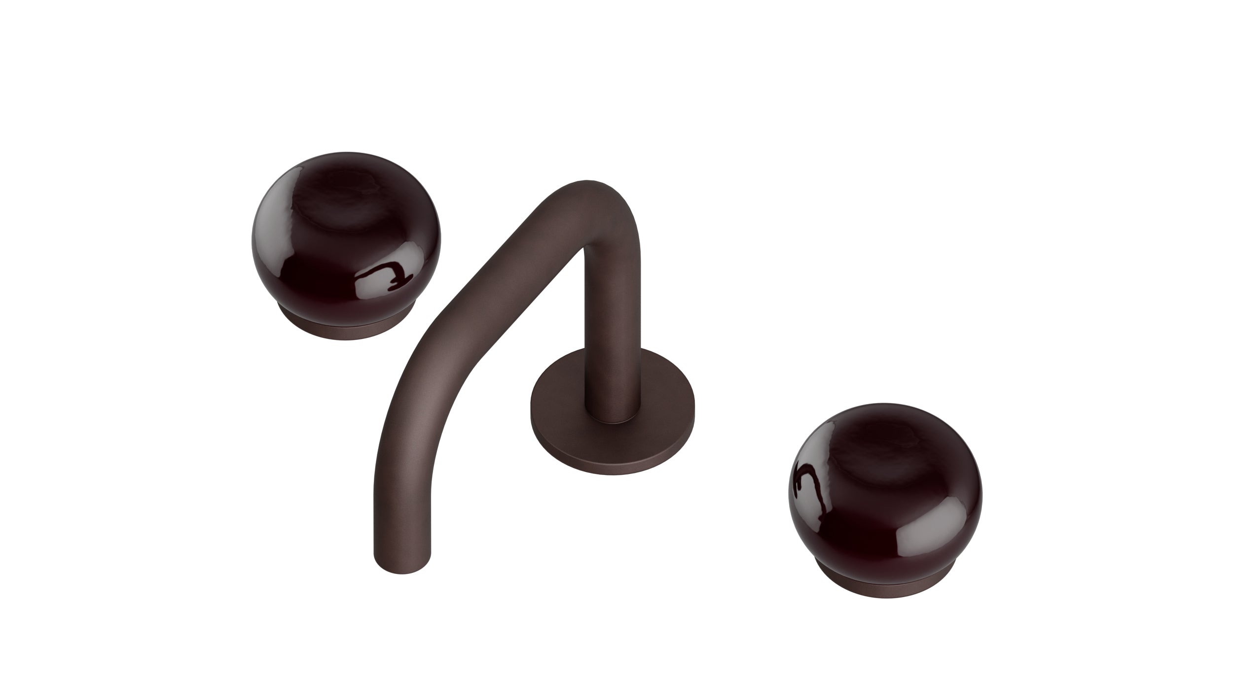 Foundry Two Handle Deck Mount Squaretop Lavatory Faucet with Pebble Ceramic Knob Handles in Architectural Copper