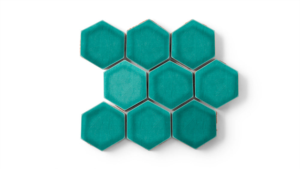 3" Hexagon Sheeted Original Ceramic Mosaic Tile in Bora Bora Gloss