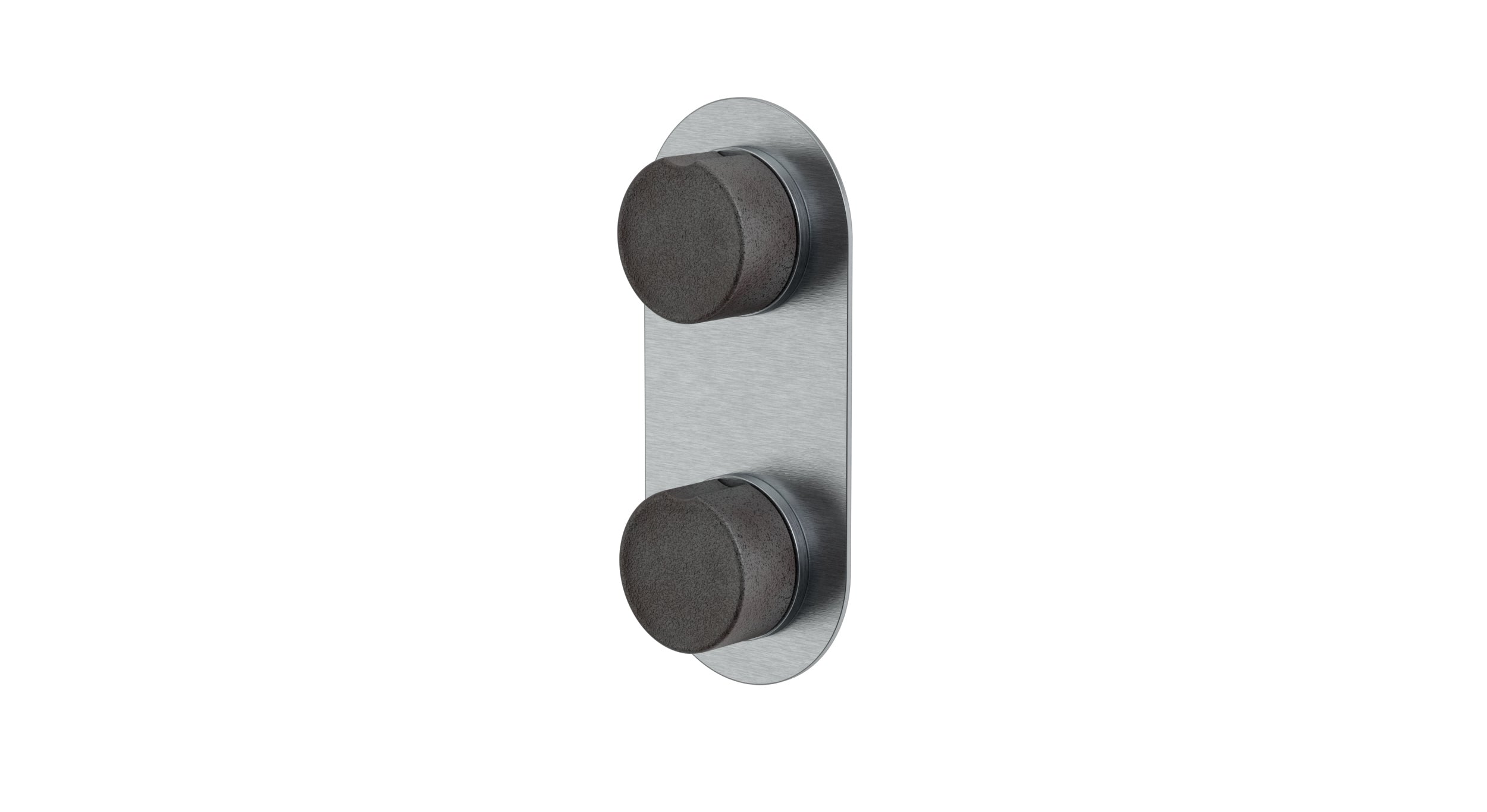 Foundry Two Handle Wall Mount Shower Trim with Groove Ceramic Knob Handles in Satin Chrome
