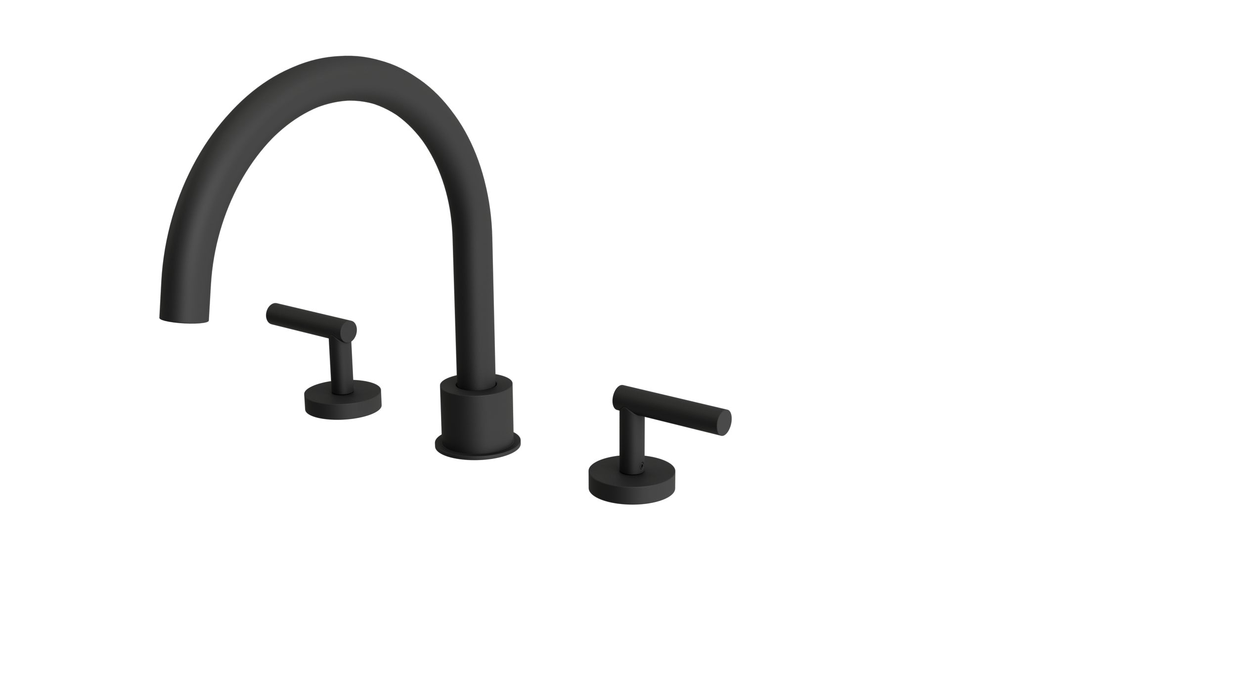 Contour Two Handle Deck Mount Gooseneck Bath Trim with Soft Lever Handles in Matte Black