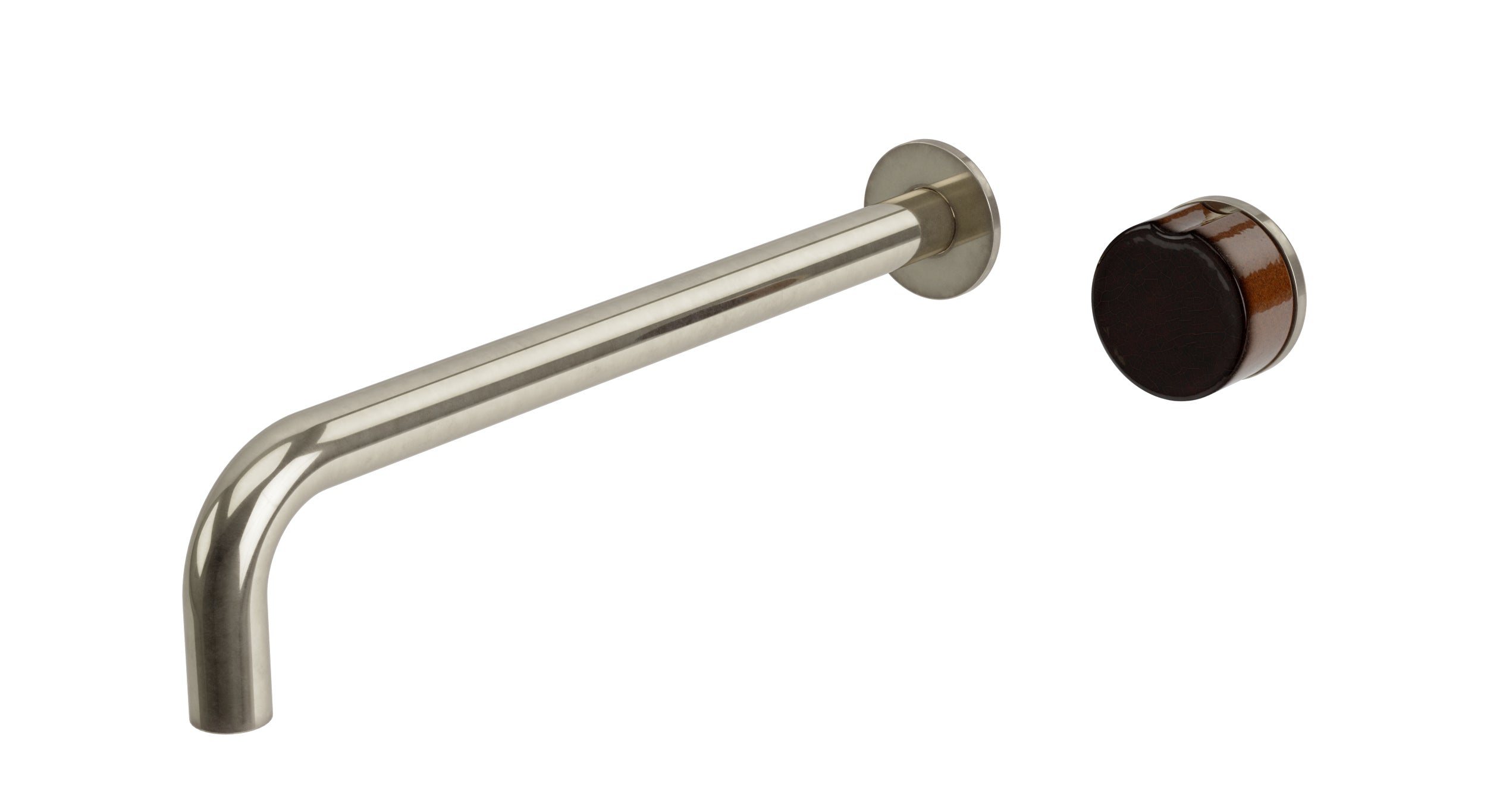 Foundry One Handle Wall Mount 12" Lavatory Faucet with Pebble Ceramic Knob Handle in French Nickel