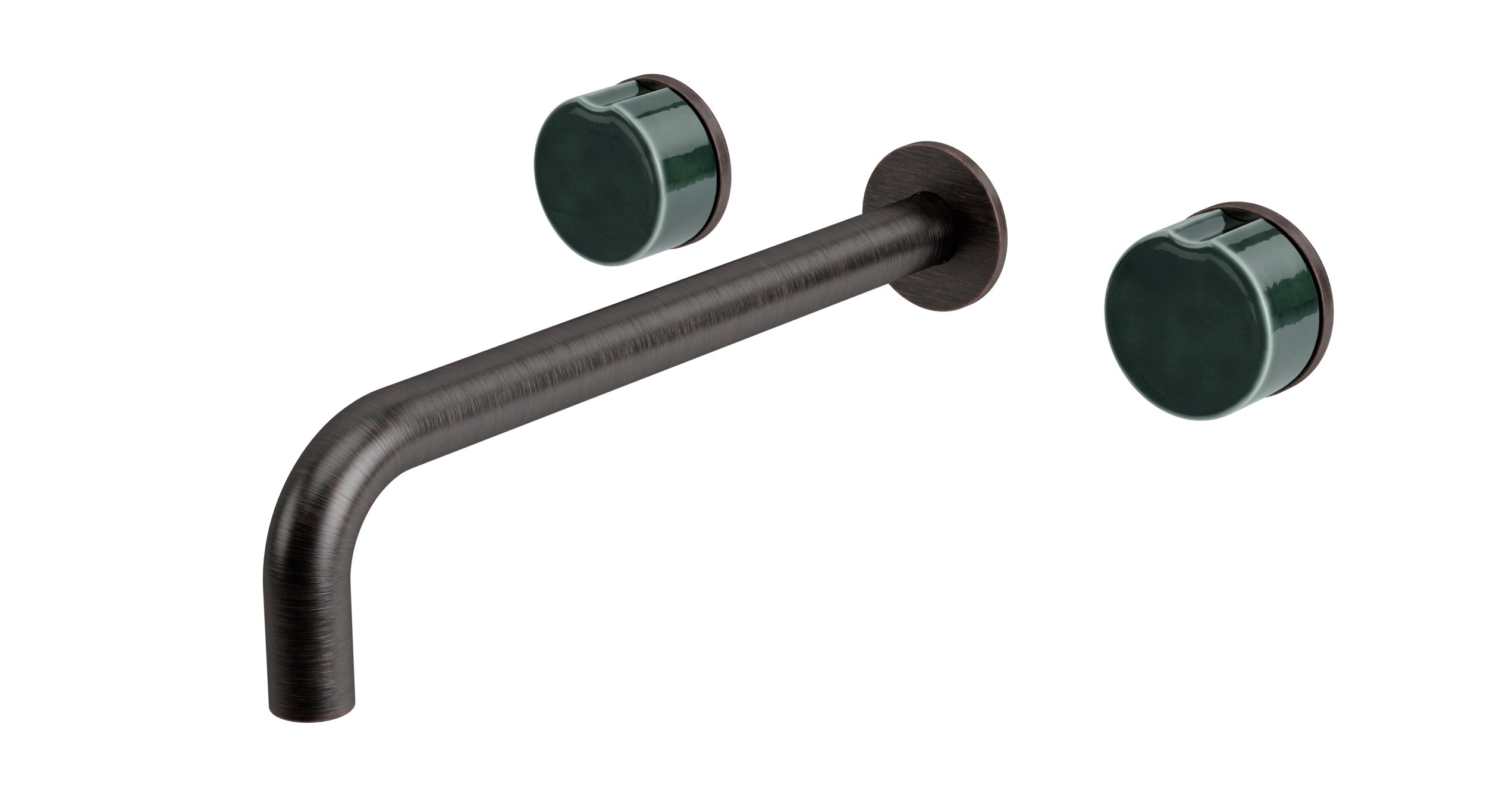 Foundry Two Handle Wall Mount 10" Lavatory Faucet with Groove Ceramic Knob Handles in Antique Bronze