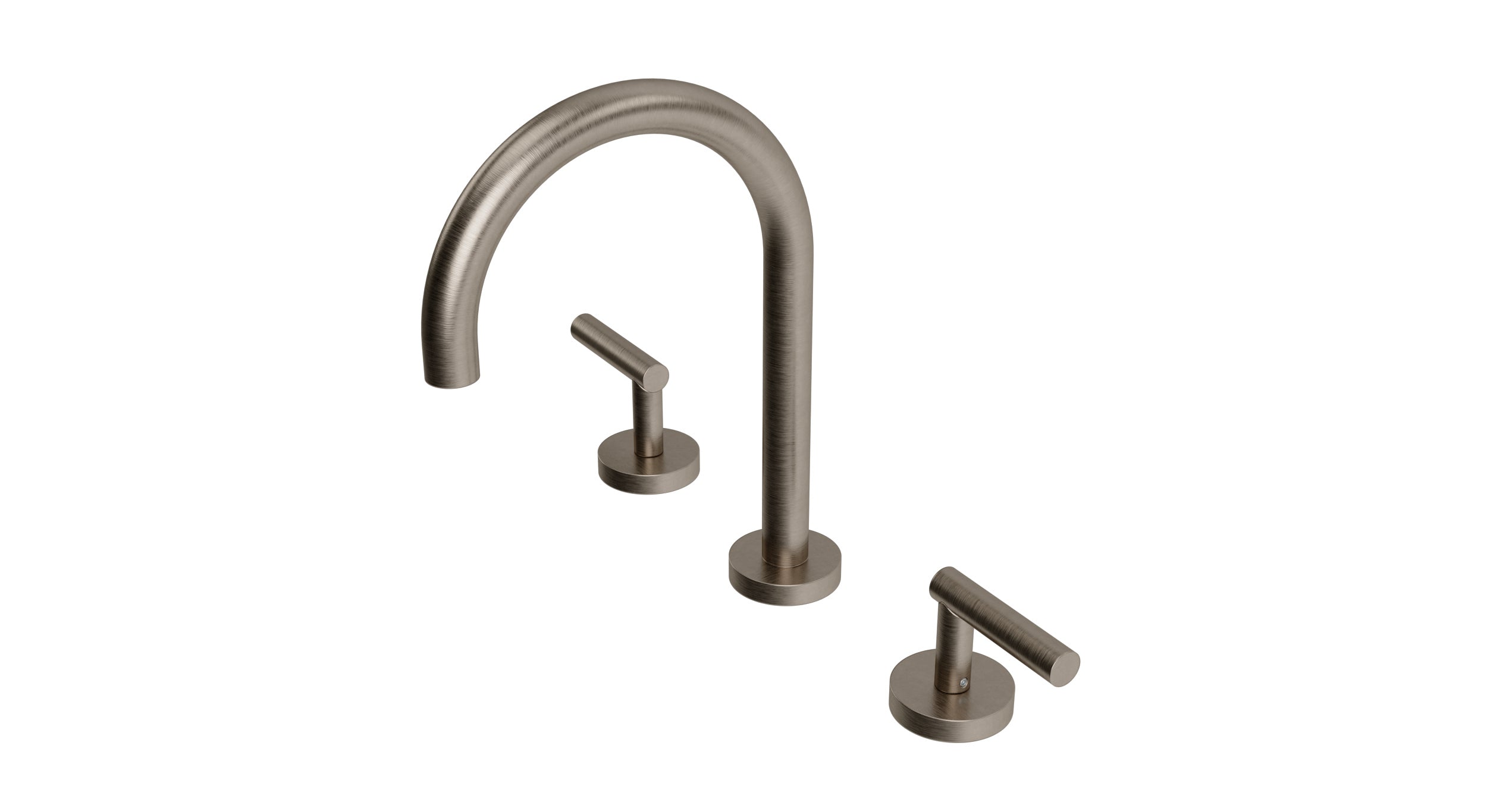 Contour Two Handle Deck Mount Gooseneck Lavatory Faucet with Soft Lever Handles in Antique Nickel
