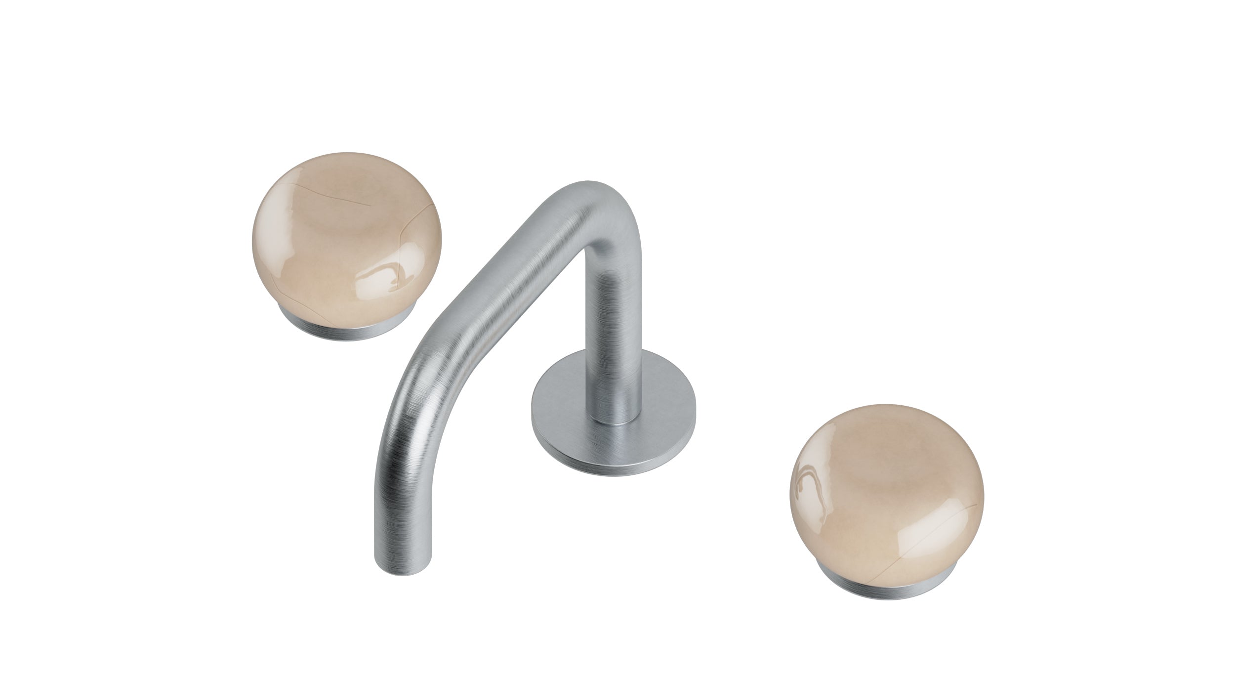 Foundry Two Handle Deck Mount Squaretop Lavatory Faucet with Pebble Ceramic Knob Handles in Satin Chrome