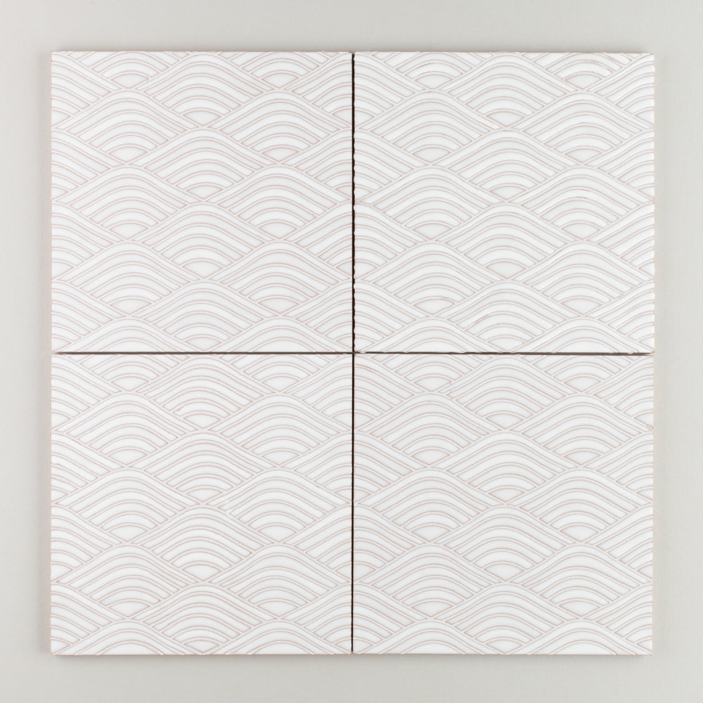8x8 Handpainted Tile Winter Mountain in White Motif