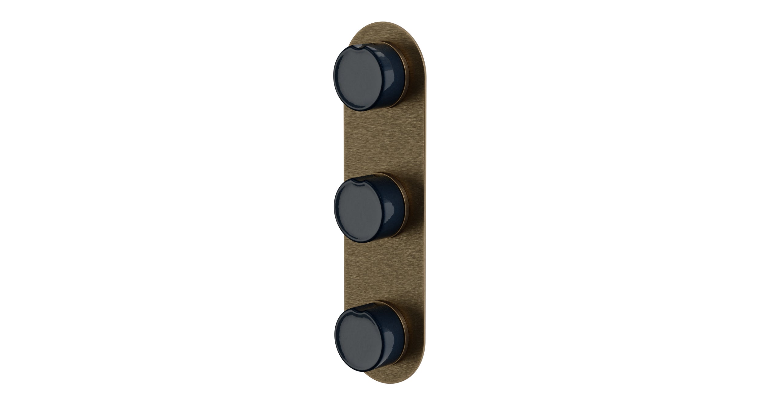 Foundry Three Handle Wall Mount Shower Trim with Groove Ceramic Knob Handles in Antique Brass
