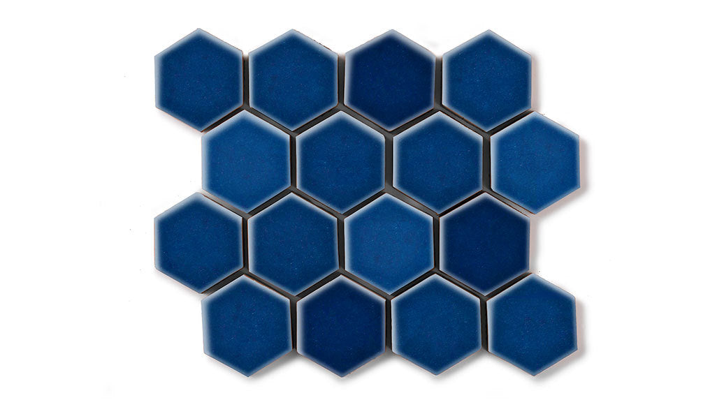 2" Hexagon Sheeted Original Ceramic Mosaic Tile in Lake Tahoe Gloss