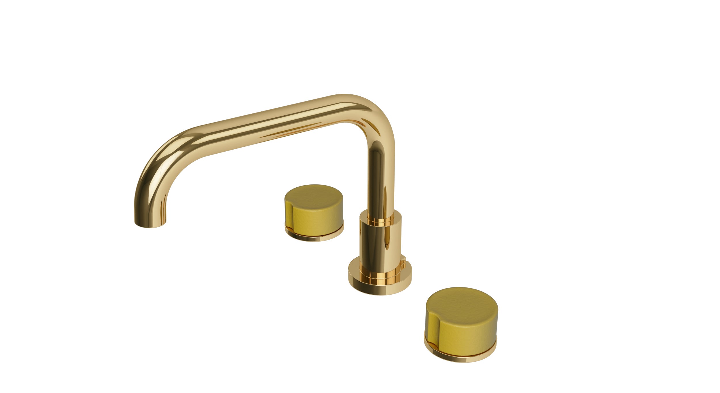 Foundry Two Handle Deck Mount Squaretop Bath Trim with Groove Ceramic Knob Handles in Polished Brass