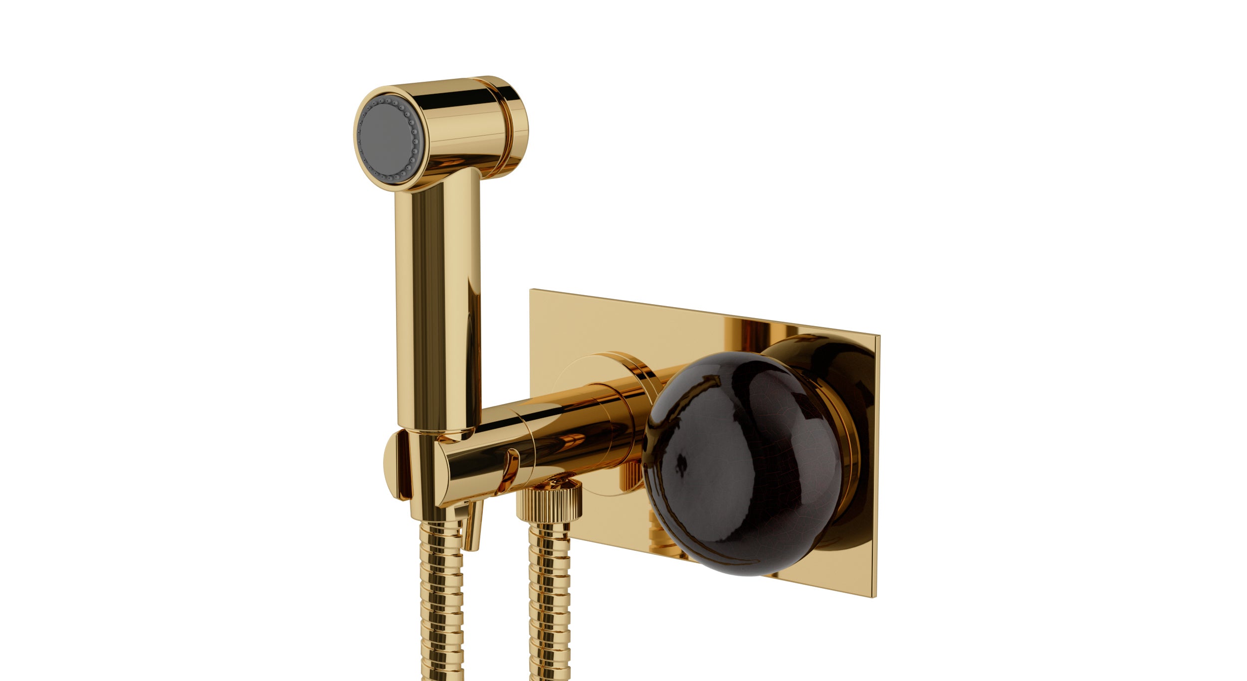 Foundry One Handle Wall Mount Bidet Trim with Pebble Ceramic Knob Handle in Polished Brass