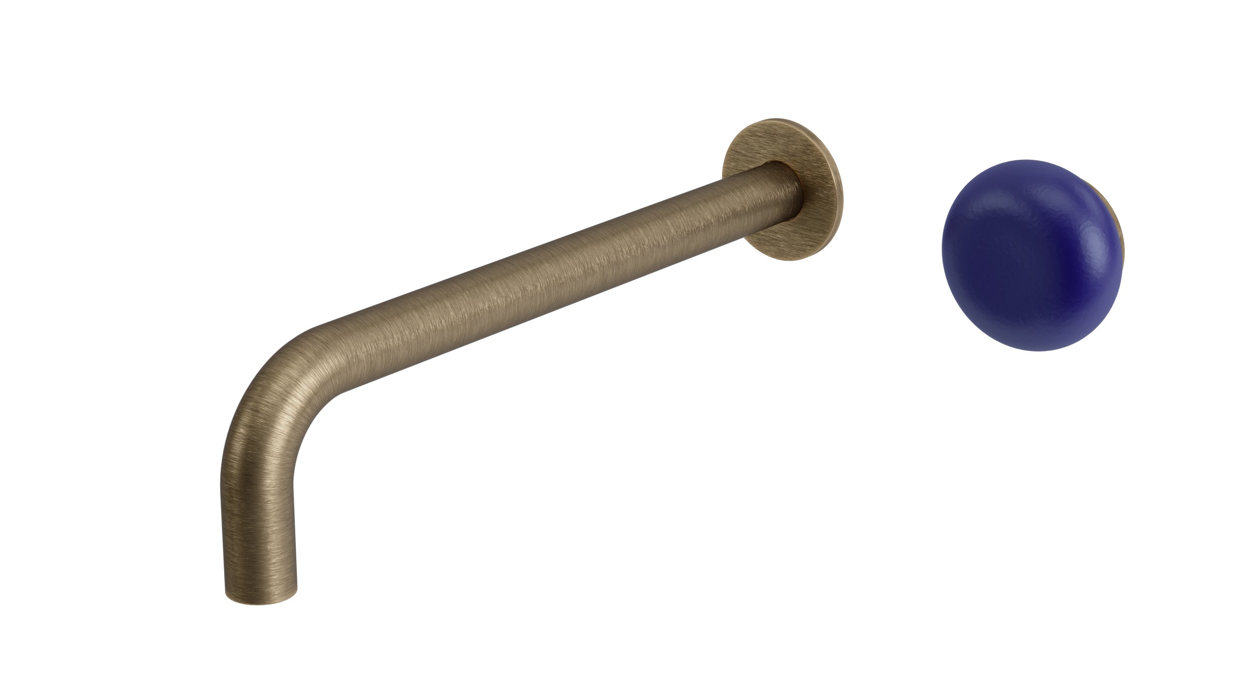 Foundry One Handle Wall Mount 10" Lavatory Faucet with Pebble Ceramic Knob Handle in Antique Brass