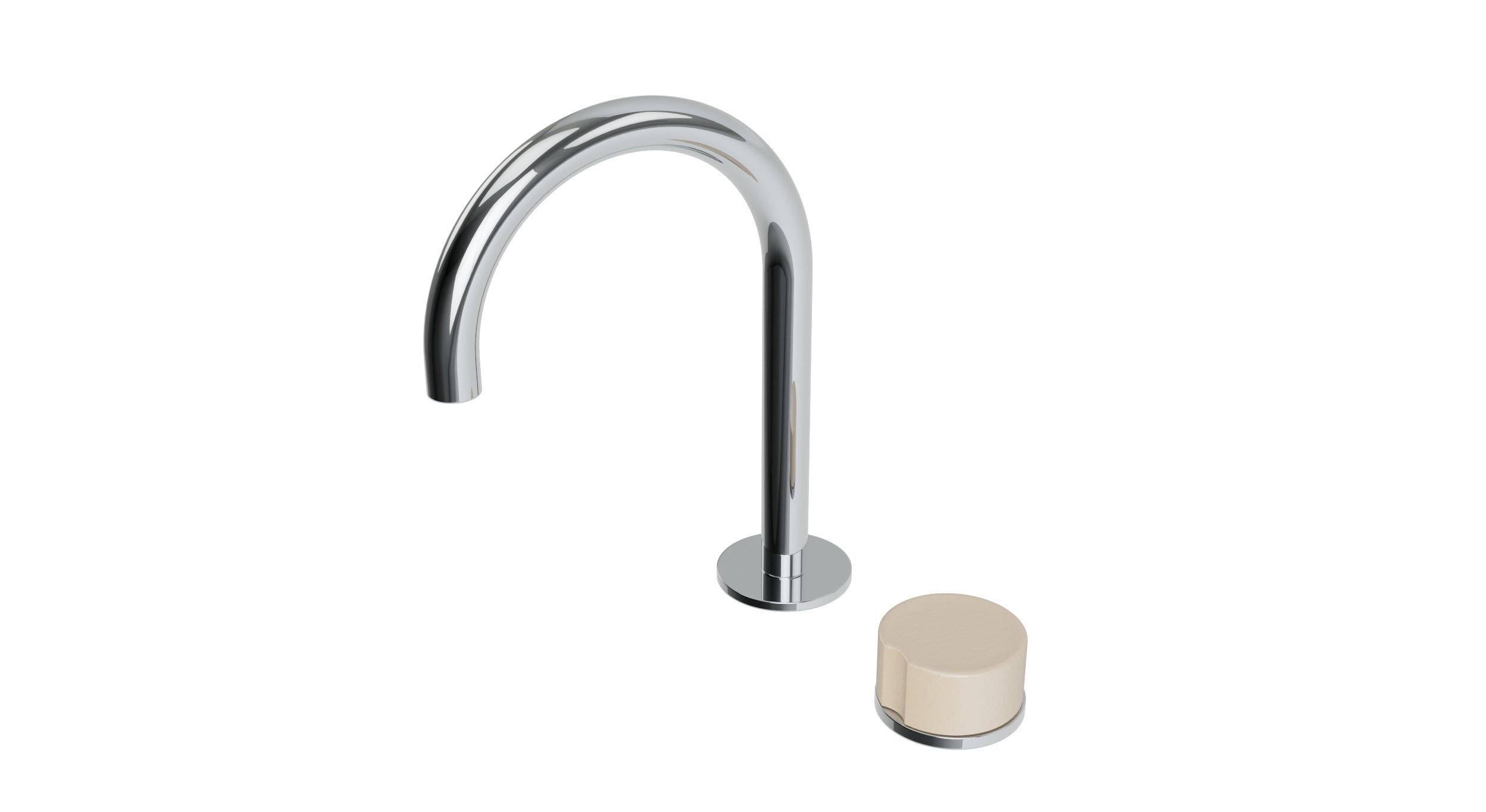 Foundry One Handle Deck Mount Gooseneck Lavatory Faucet with Groove Ceramic Knob Handle in Polished Chrome