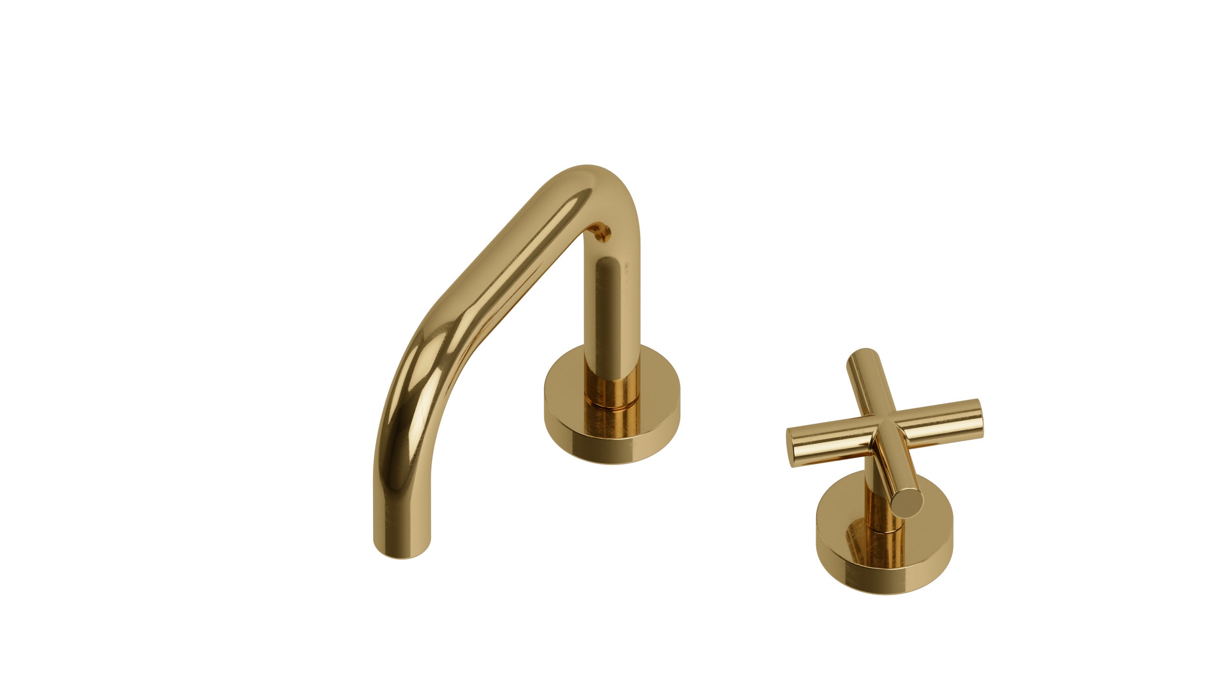 Contour One Handle Deck Mount Squaretop Lavatory Faucet with Soft Cross Handle in Uncoated Polished Brass